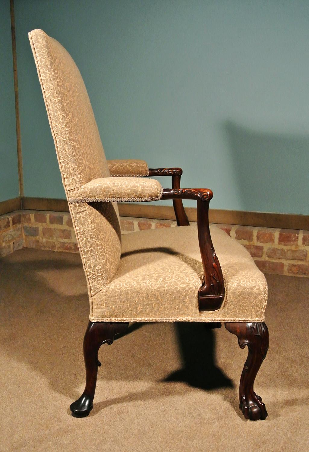 Fine George II Mahogany Gentlemans Arm Chair in Pale Gold For Sale 4