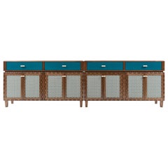 Finest Handcrafted Interlocking Wood Fabric Panels Long Sideboard