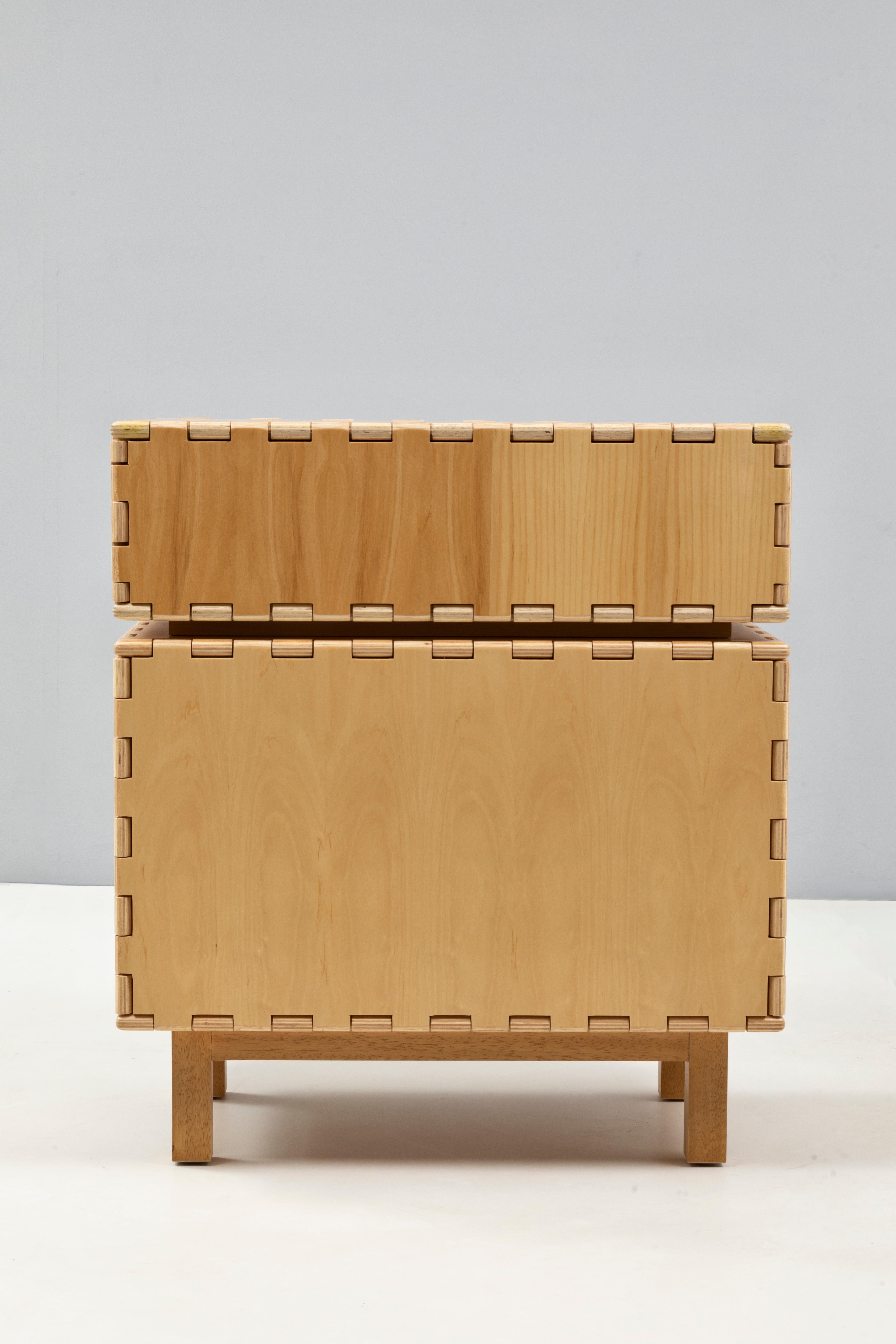Contemporary Finest Handcrafted Interlocking Wood Panels Cabinet with Display Box For Sale