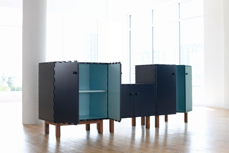 Contemporary Finest Handcrafted Lacquered Interlocking Wood Panels Cabinet, Cabinet C For Sale