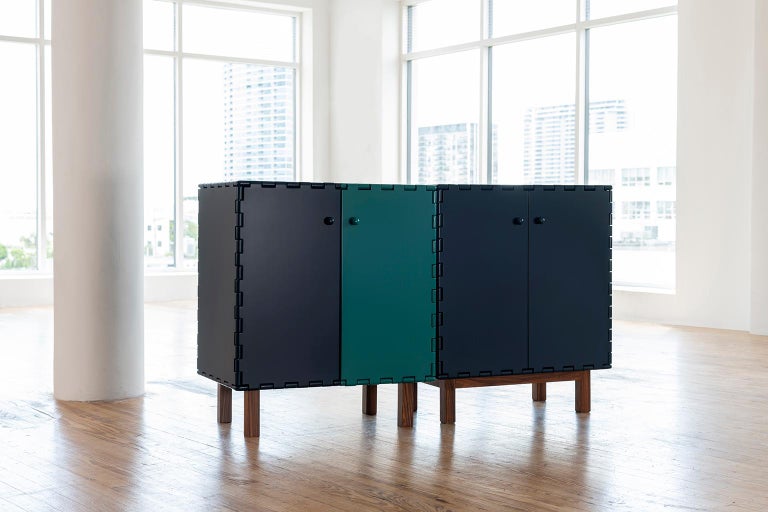 Modern Finest Handcrafted Lacquered Interlocking Wood Panels Cabinet, Cabinet C For Sale