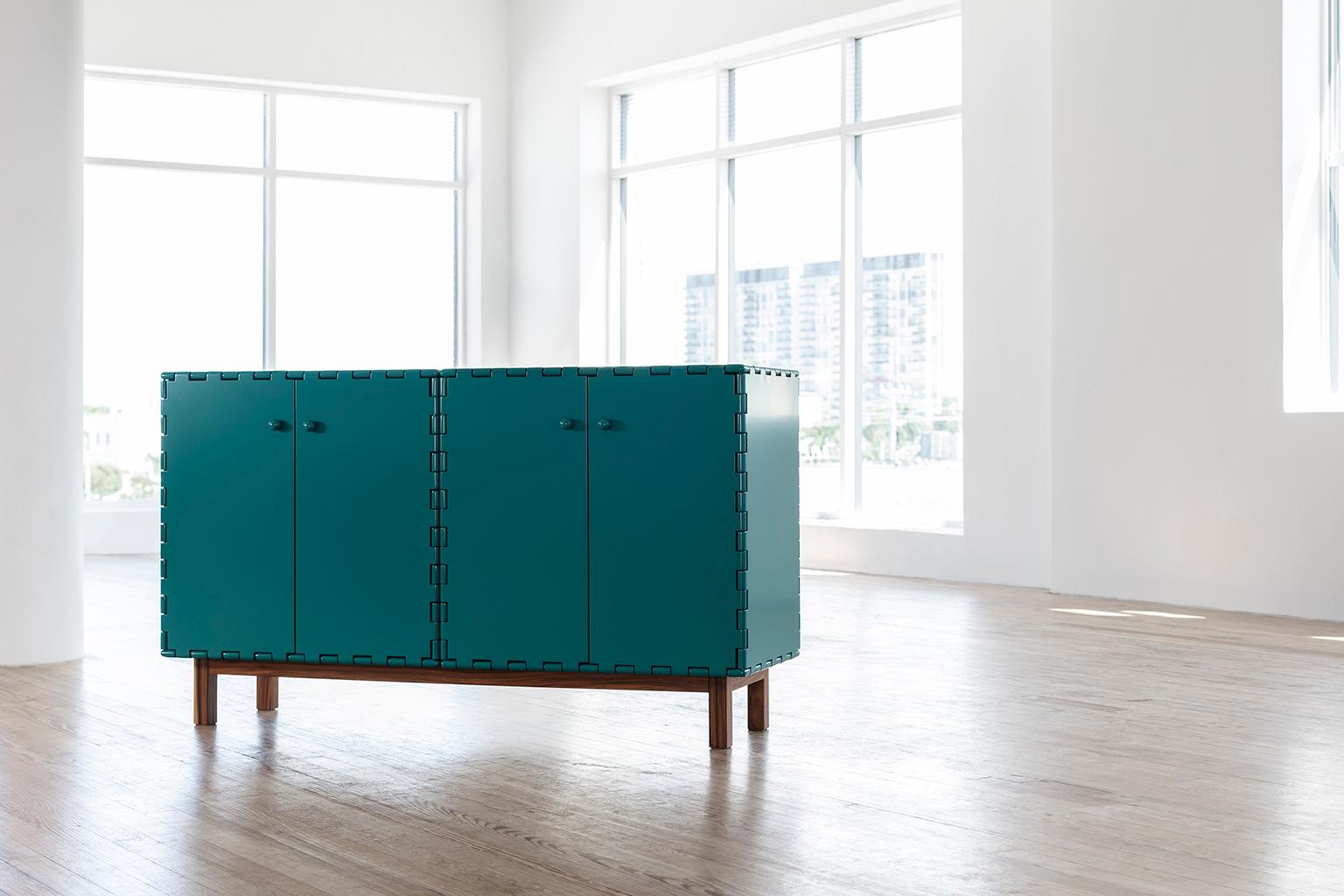 Hand-Crafted Finest Handcrafted Lacquered Interlocking Wood Panels Sideboard, Cabinet B For Sale