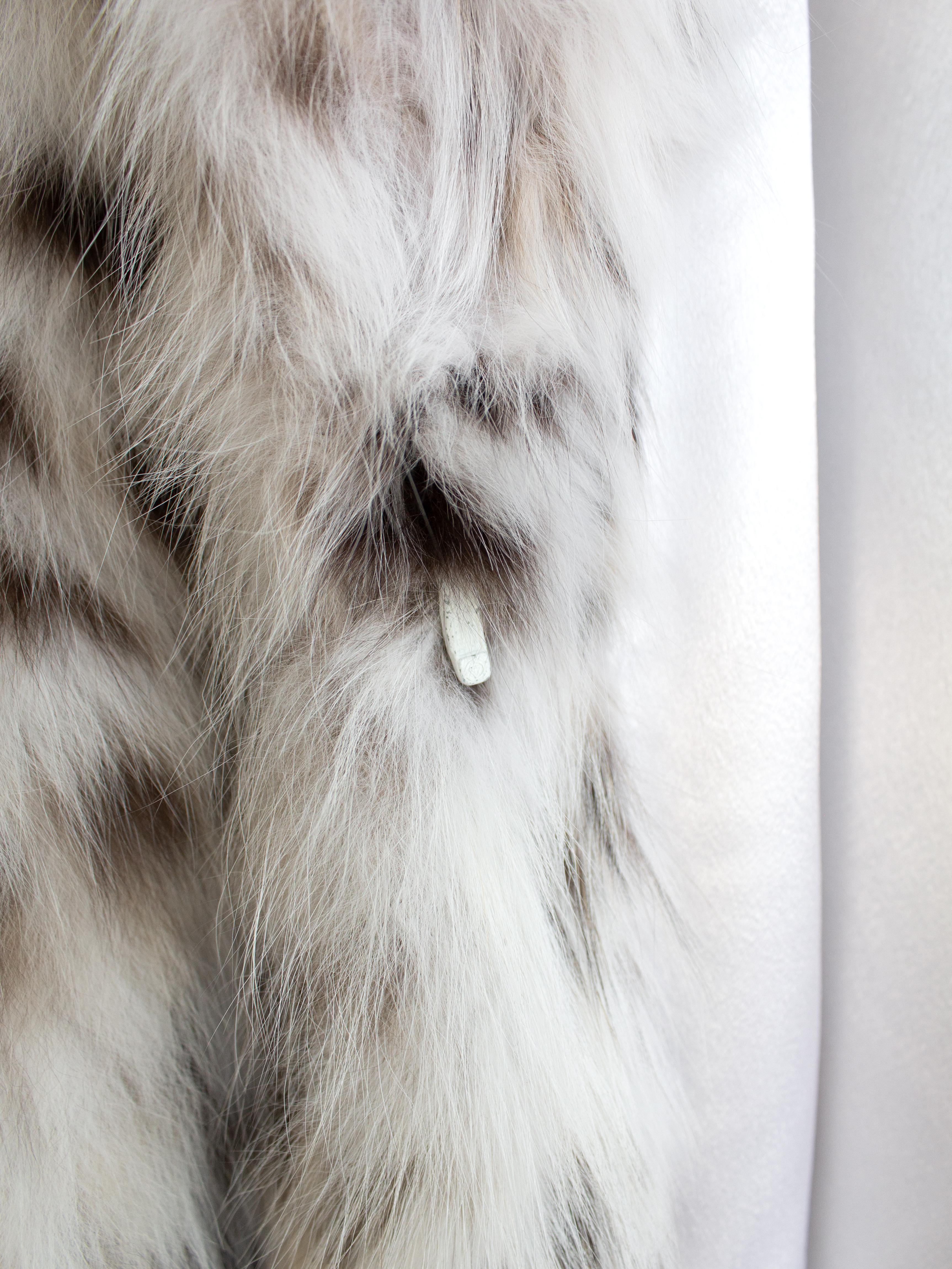 Finest North American White Lynx Belly Full Length Hood Fur Coat For Sale 7