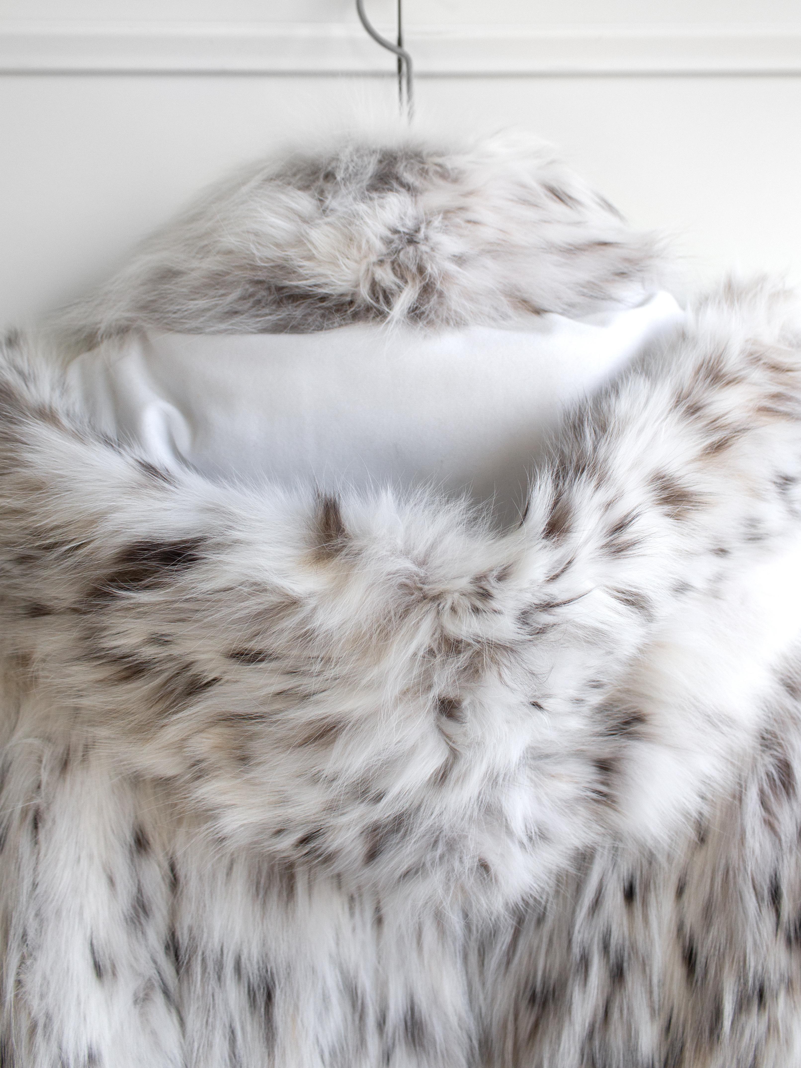 Finest North American White Lynx Belly Full Length Hood Fur Coat For Sale 10