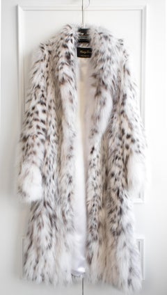Finest North American White Lynx Belly Full Length Hood Fur Coat