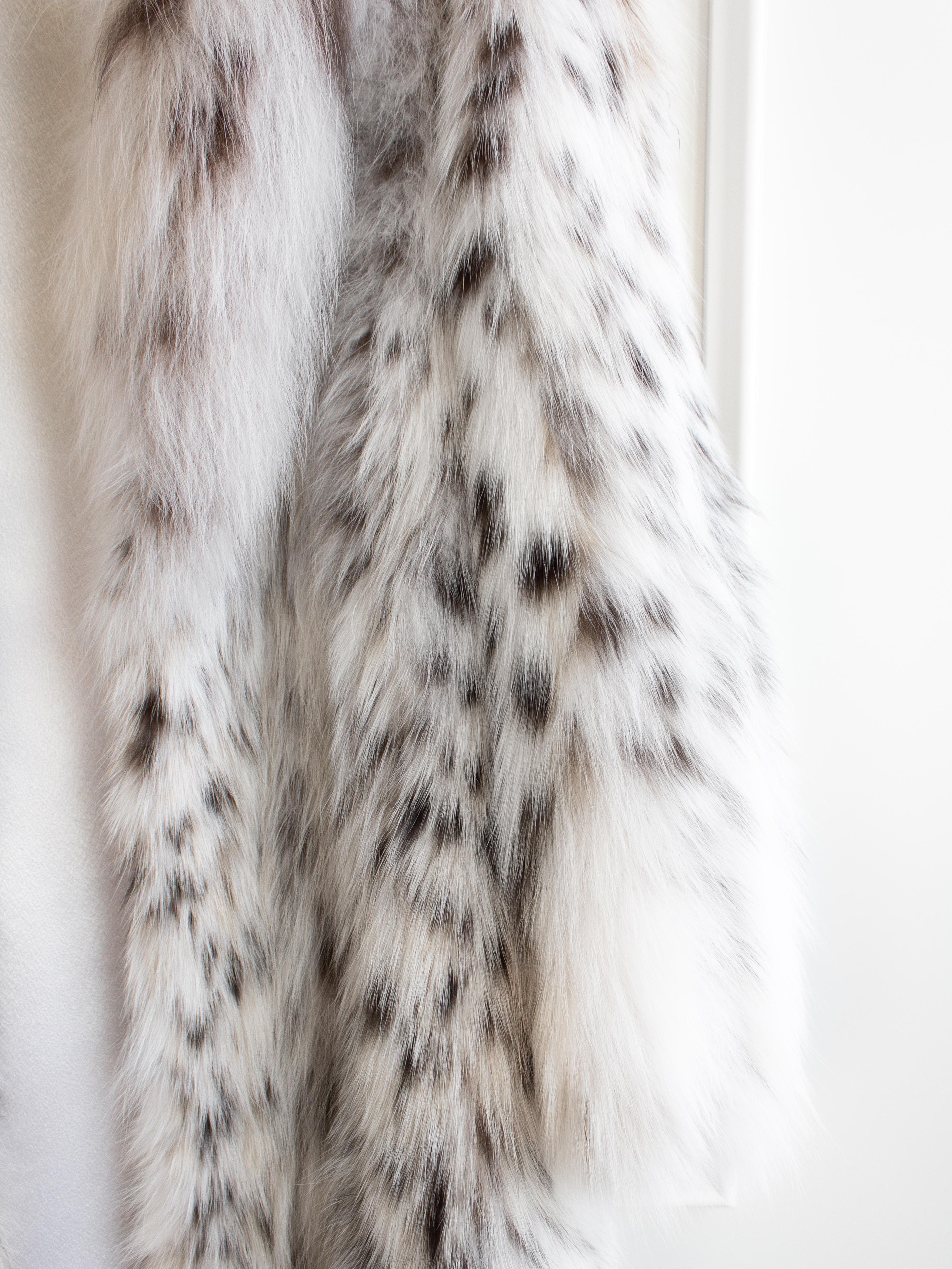 Finest North American White Lynx Belly Full Length Hood Fur Coat For Sale 2