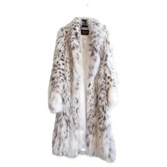 Finition nord-américaine Lynx Belly manteau en fourrure blanc à capuche pleine longueur