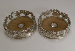 Finest Pair of Antique English Silver Plate Wine Coasters by Elkington, 1854