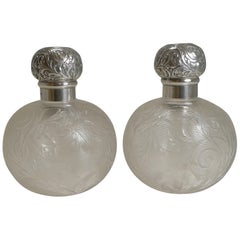 Finest Pair of Antique English Sterling Topped Perfume Bottles by Asprey, London