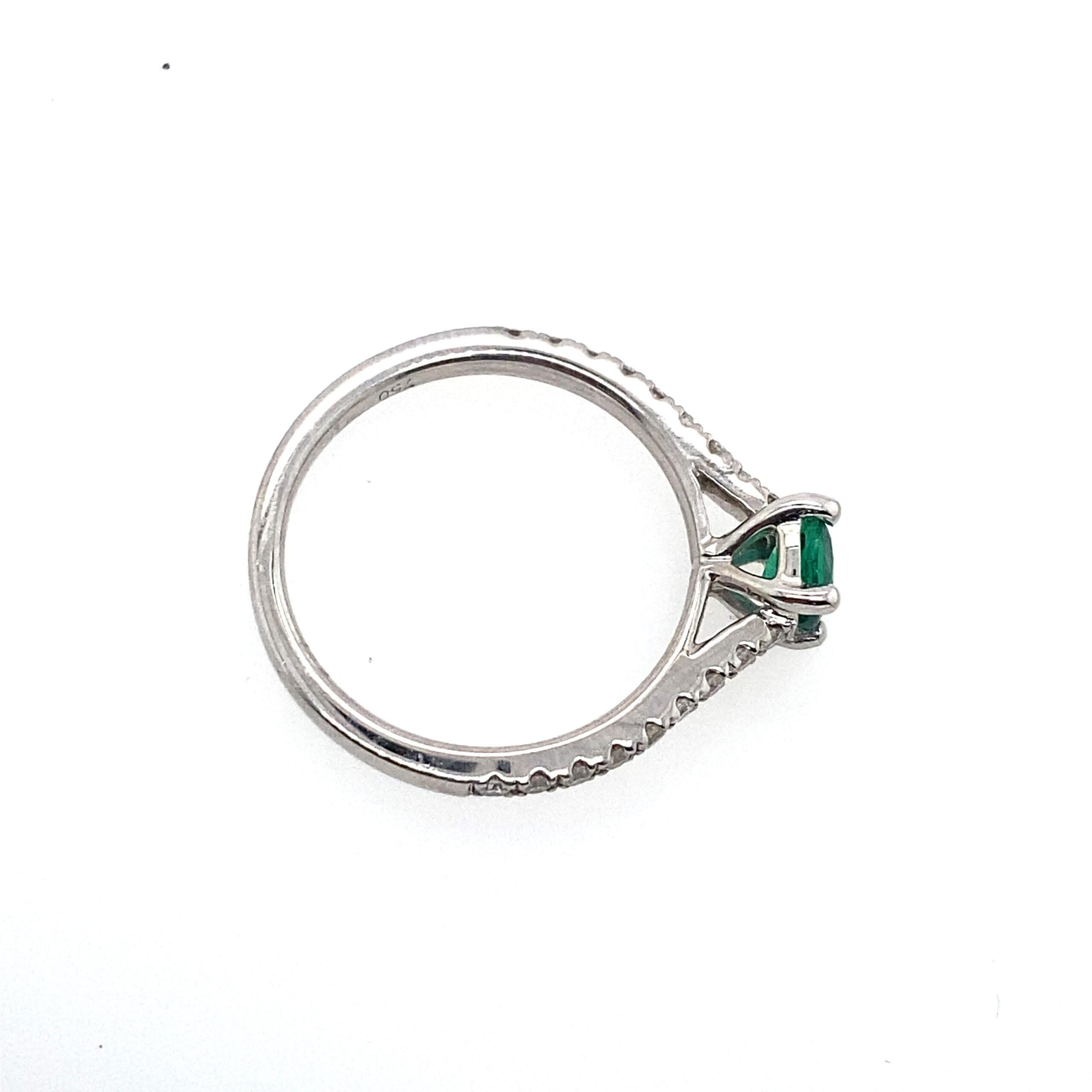 Cushion Cut Finest Quality 0.75ct Emerald and 0.30ct Diamond Ring in 18ct White Gold For Sale