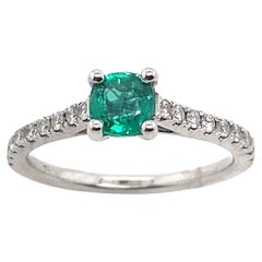 Finest Quality 0.75ct Emerald and 0.30ct Diamond Ring in 18ct White Gold