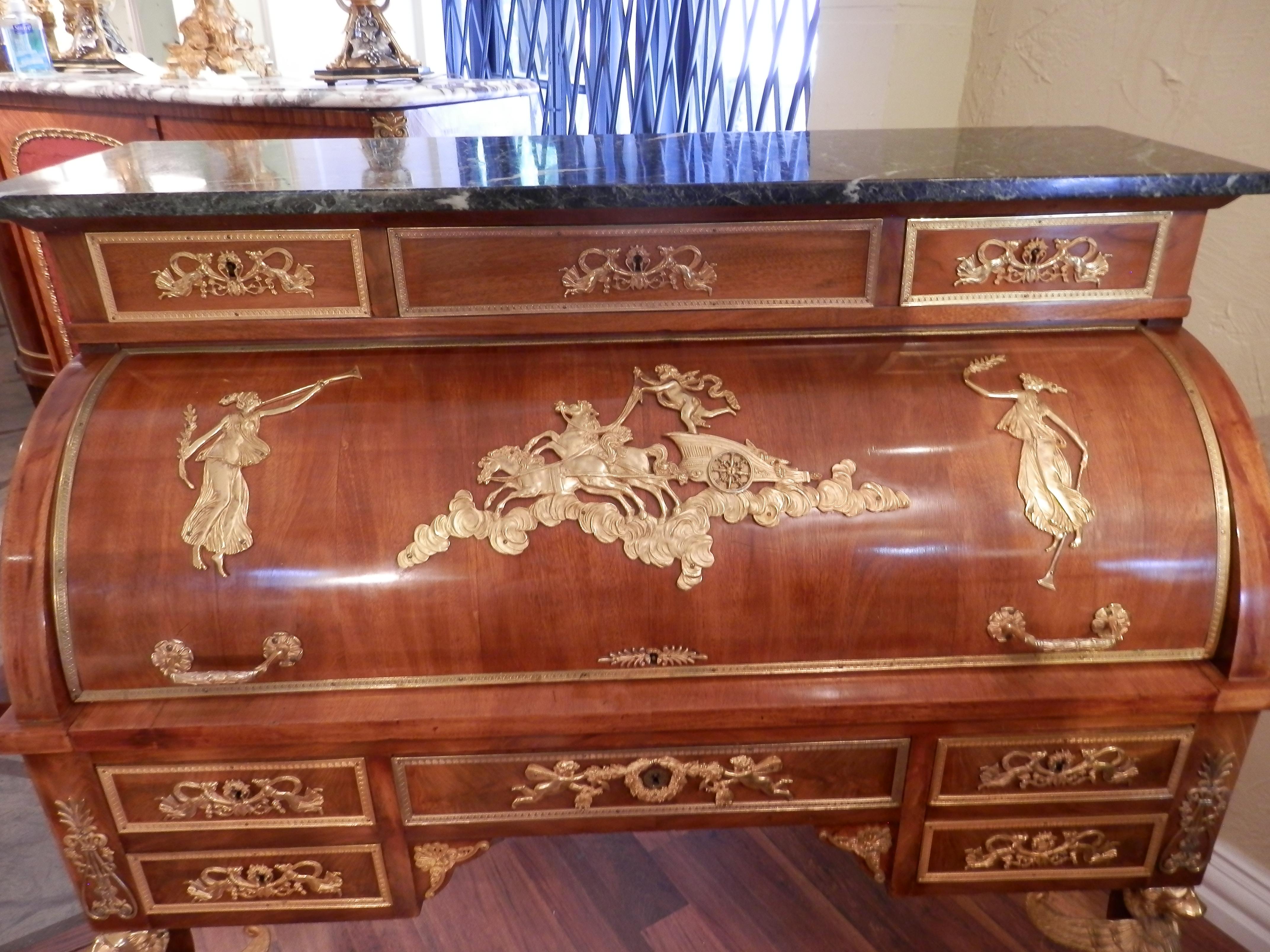 Gilt Finest quality 19th century French Empire roll top desk 