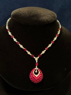  Finest Quality 30 Carat Burmese Ruby and D Color Diamond 18 Karat Gold Necklace