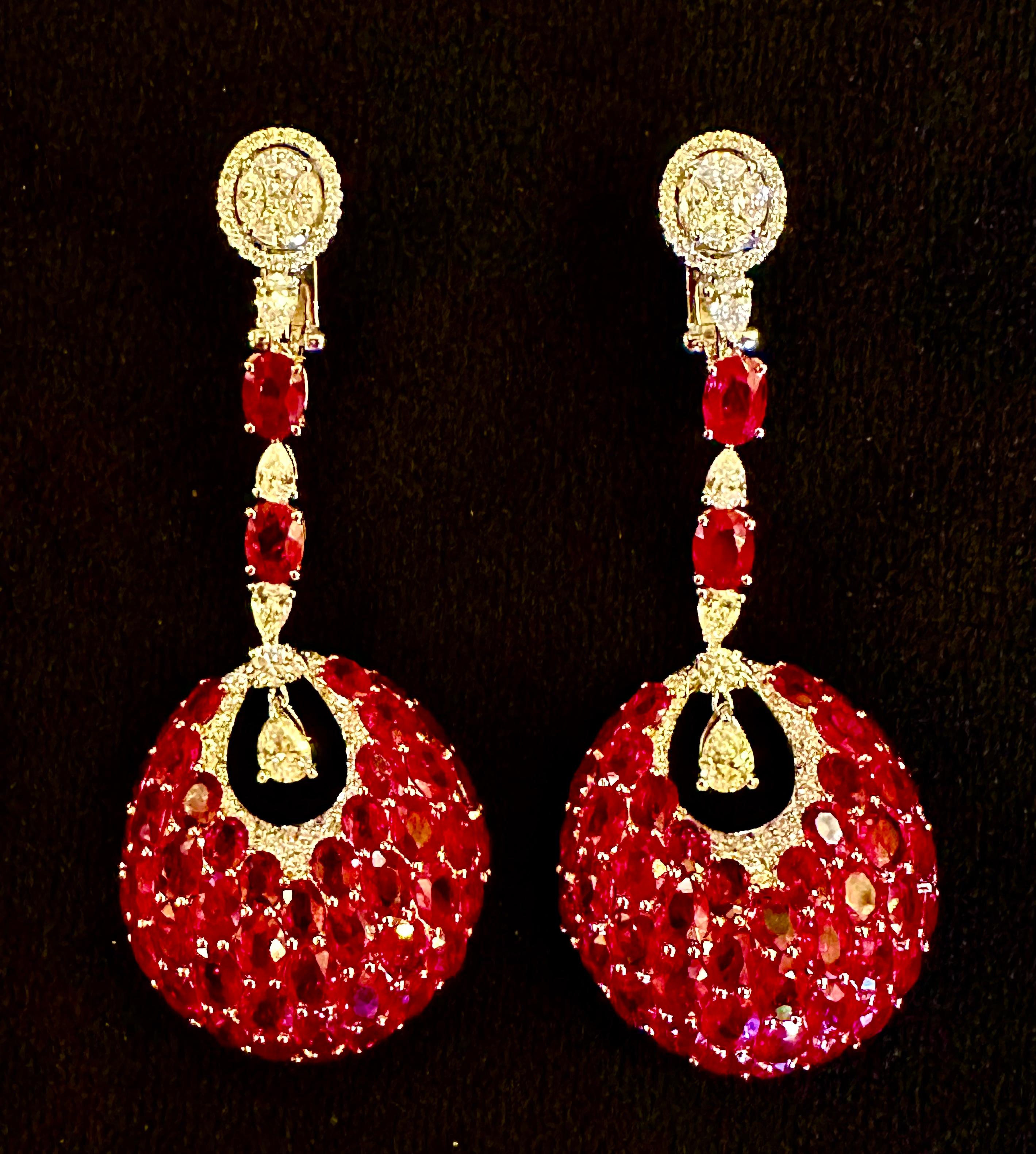  Finest Quality 35 Carat Burmese Ruby and D Color Diamond 18 Karat Gold Earrings 1