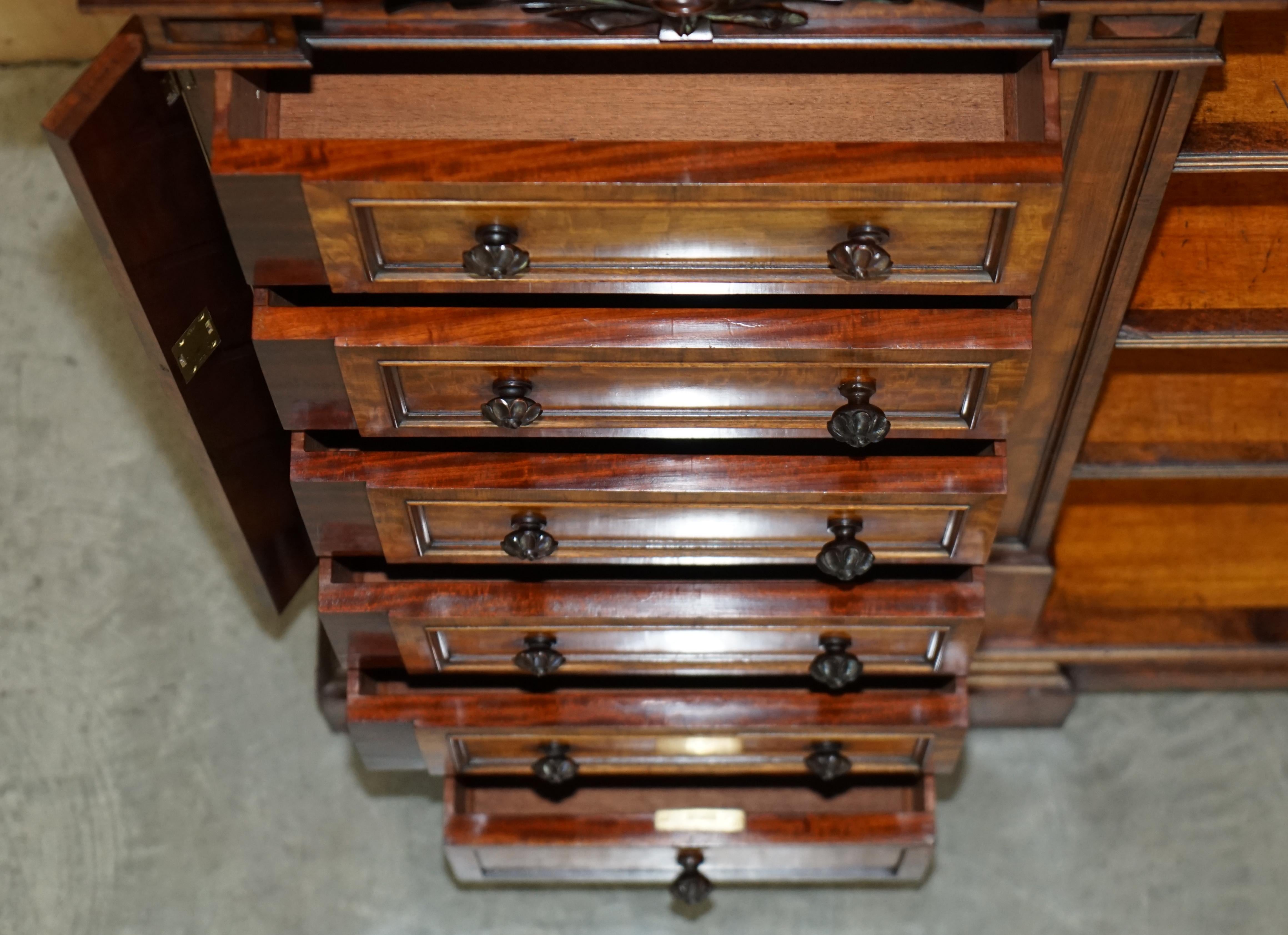 Finest Quality Antique 1830 Flamed Hardwood Wellington Chest of Drawers Bookcase For Sale 13