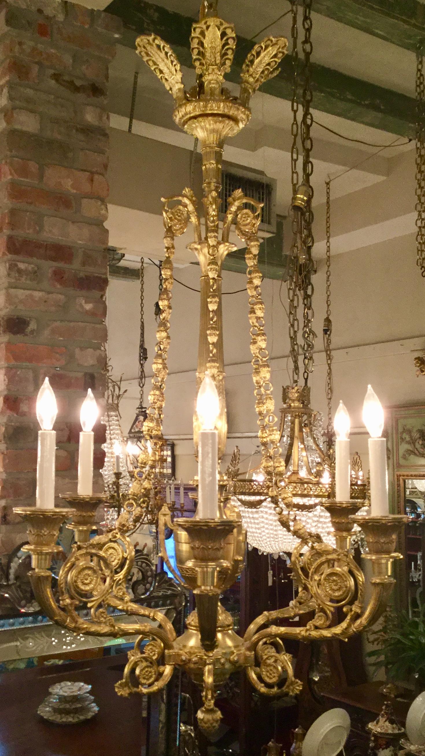 Finest quality antique bronze doré chandelier, circa 1840-1850.