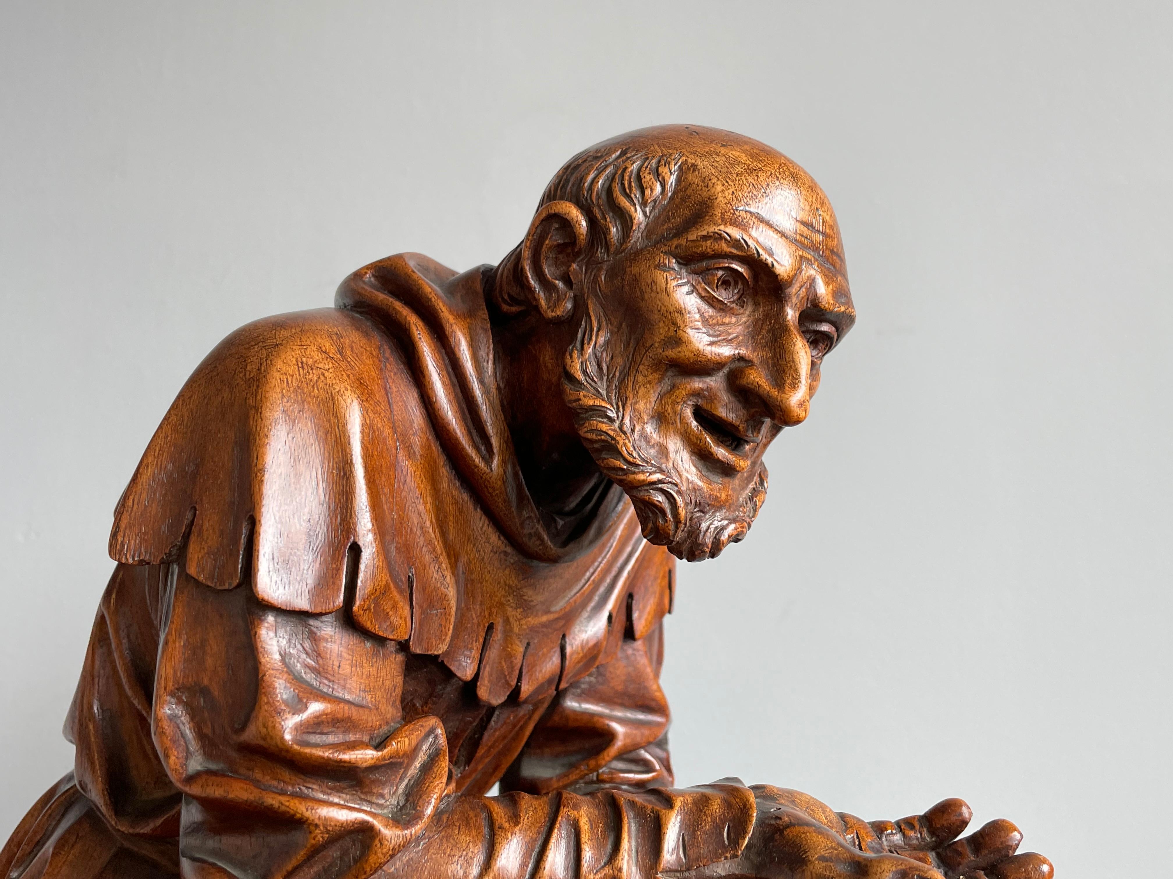 Finest Quality, Antique Hand Carved Nutwood Swiss Black Forest Beggar Sculpture For Sale 3