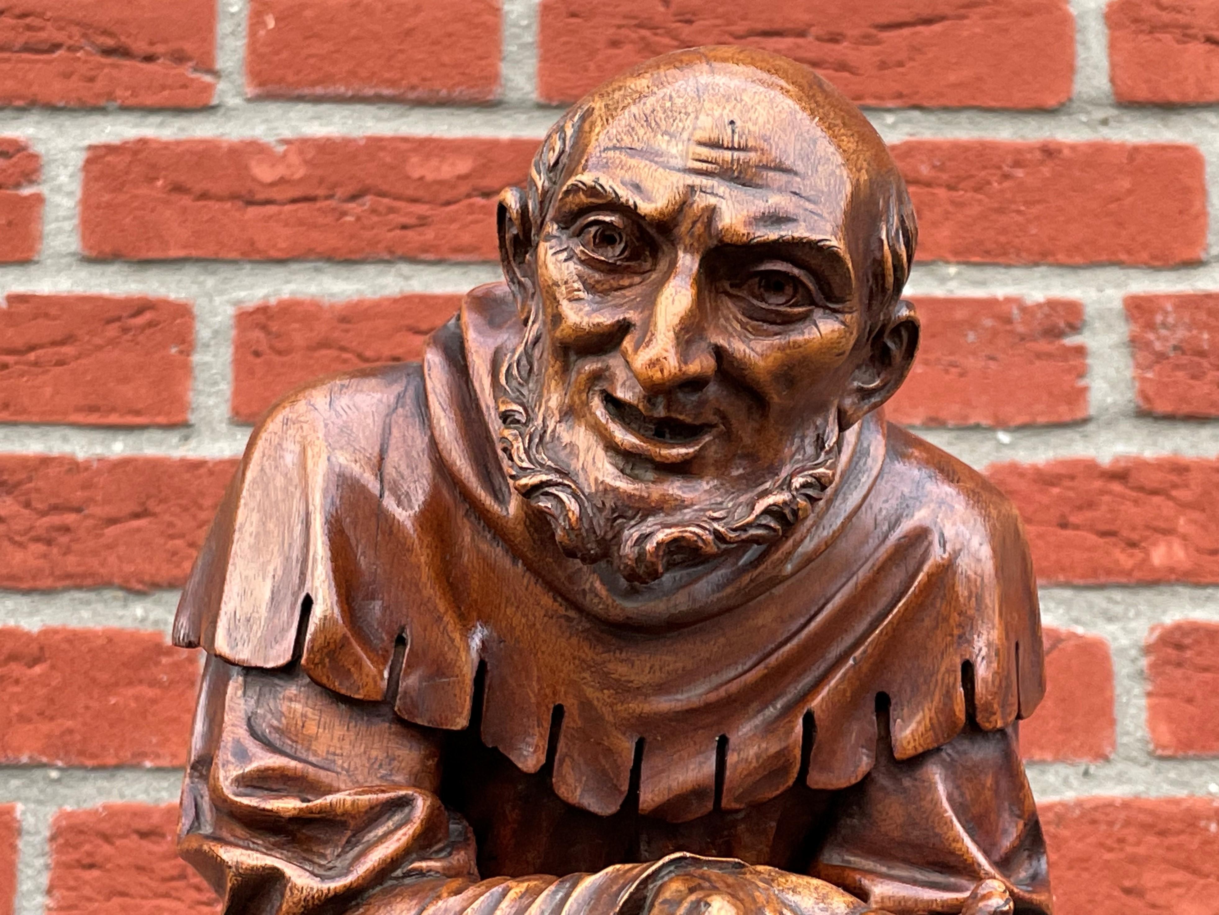 Hand-Crafted Finest Quality, Antique Hand Carved Nutwood Swiss Black Forest Beggar Sculpture For Sale