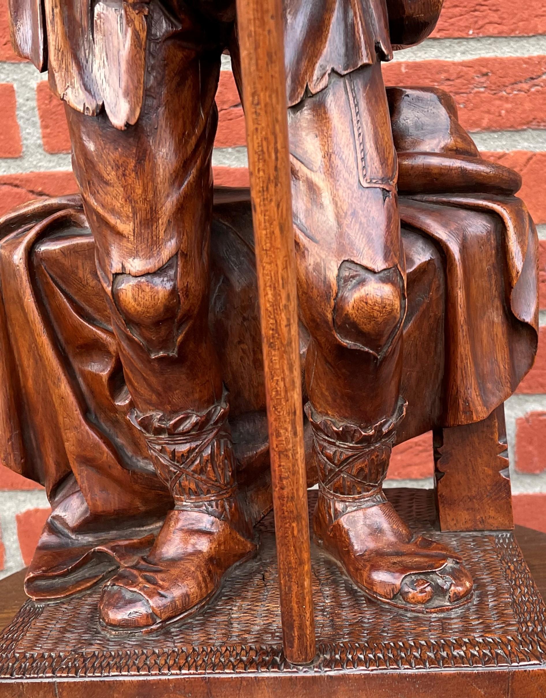 19th Century Finest Quality, Antique Hand Carved Nutwood Swiss Black Forest Beggar Sculpture For Sale