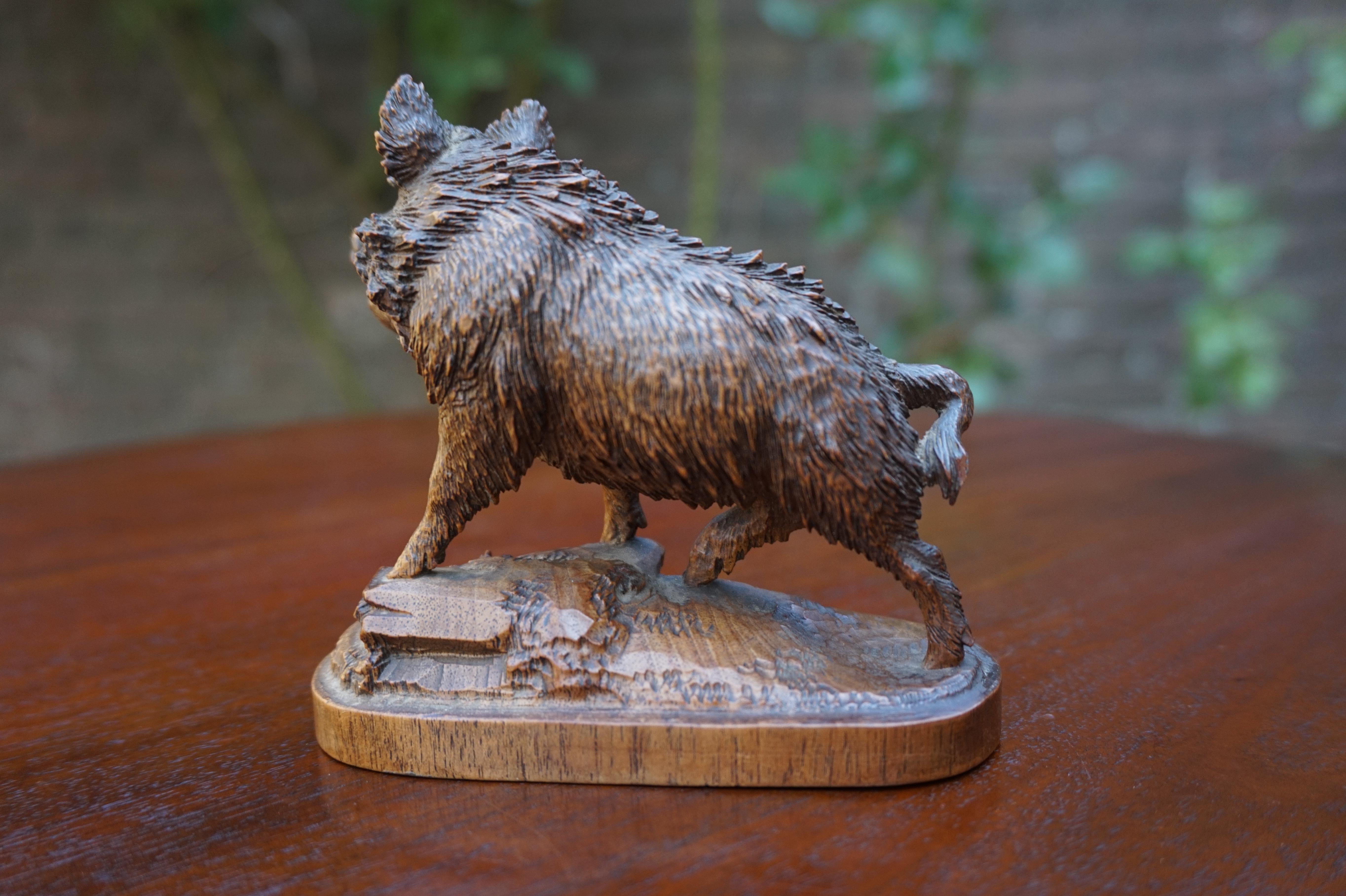Finest Quality, Antique Hand Carved Nutwood Swiss Black Forest Boar Sculpture 4