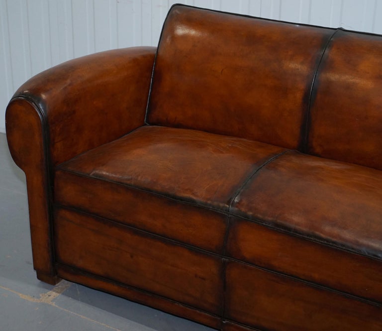 Finest Quality Art Deco Fully Restored Hand Dyed Brown Leather French
