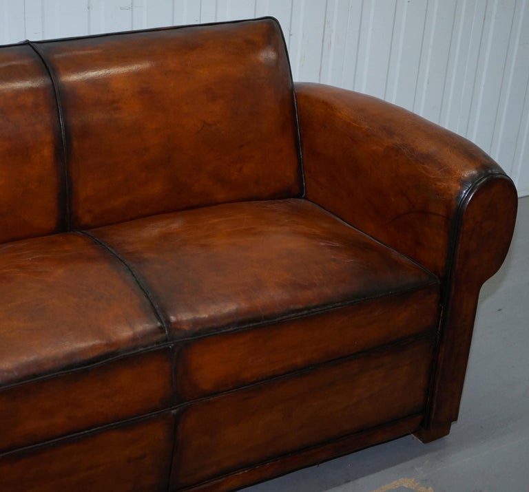 Finest Quality Art Deco Fully Restored Hand Dyed Brown Leather French