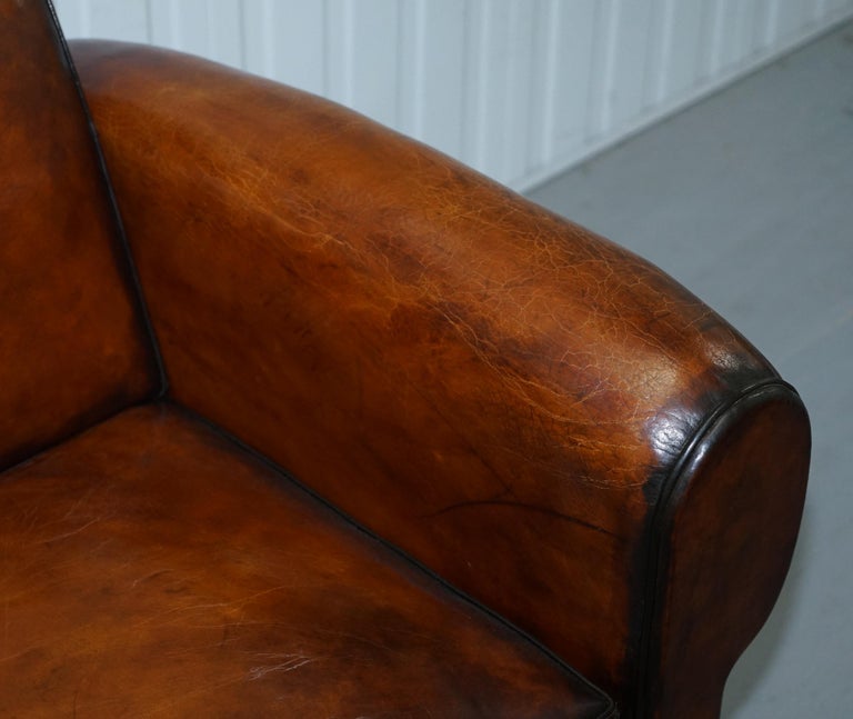 Finest Quality Art Deco Fully Restored Hand Dyed Brown Leather French