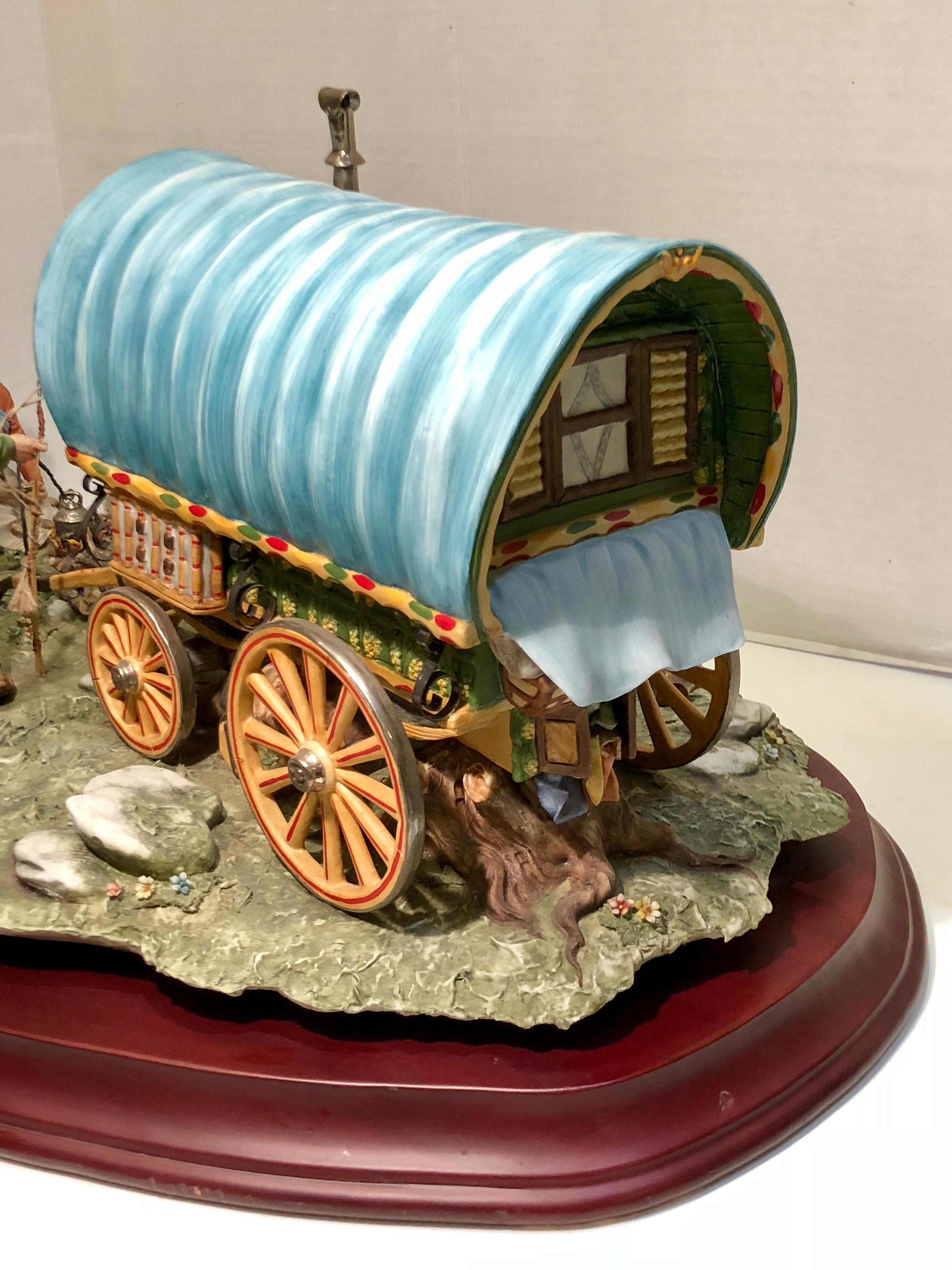 Large Hand Painted Figurine Gypsy Camp Scene with Caravan Decorative Ornament 