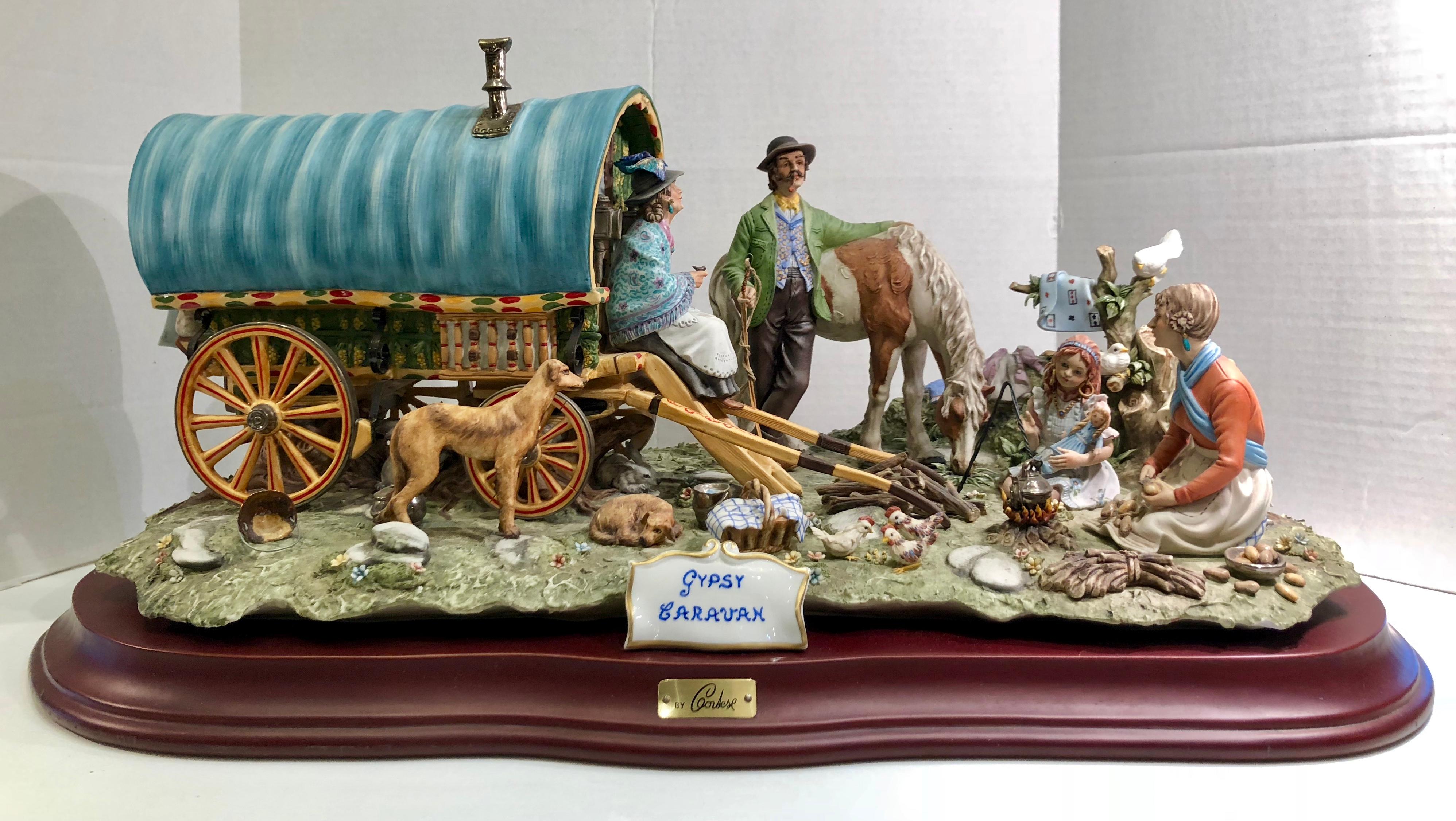 Fired Finest Quality Capodimonte Gypsy Caravan Italian Porcelain Scene by Cortese