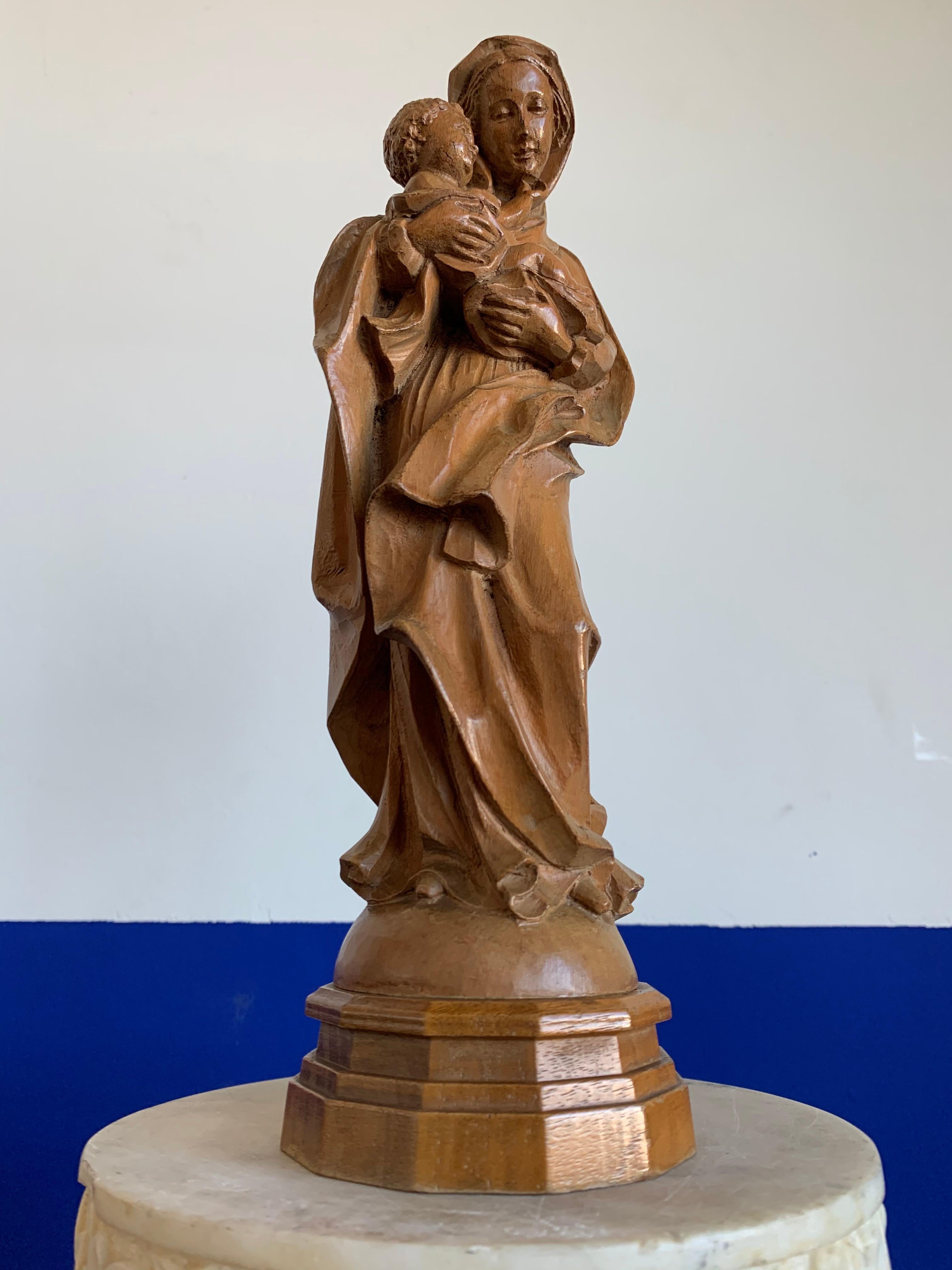 Finest Quality Carved, Baroque Style Statuette of Holy Mary Holding Baby Jesus 3
