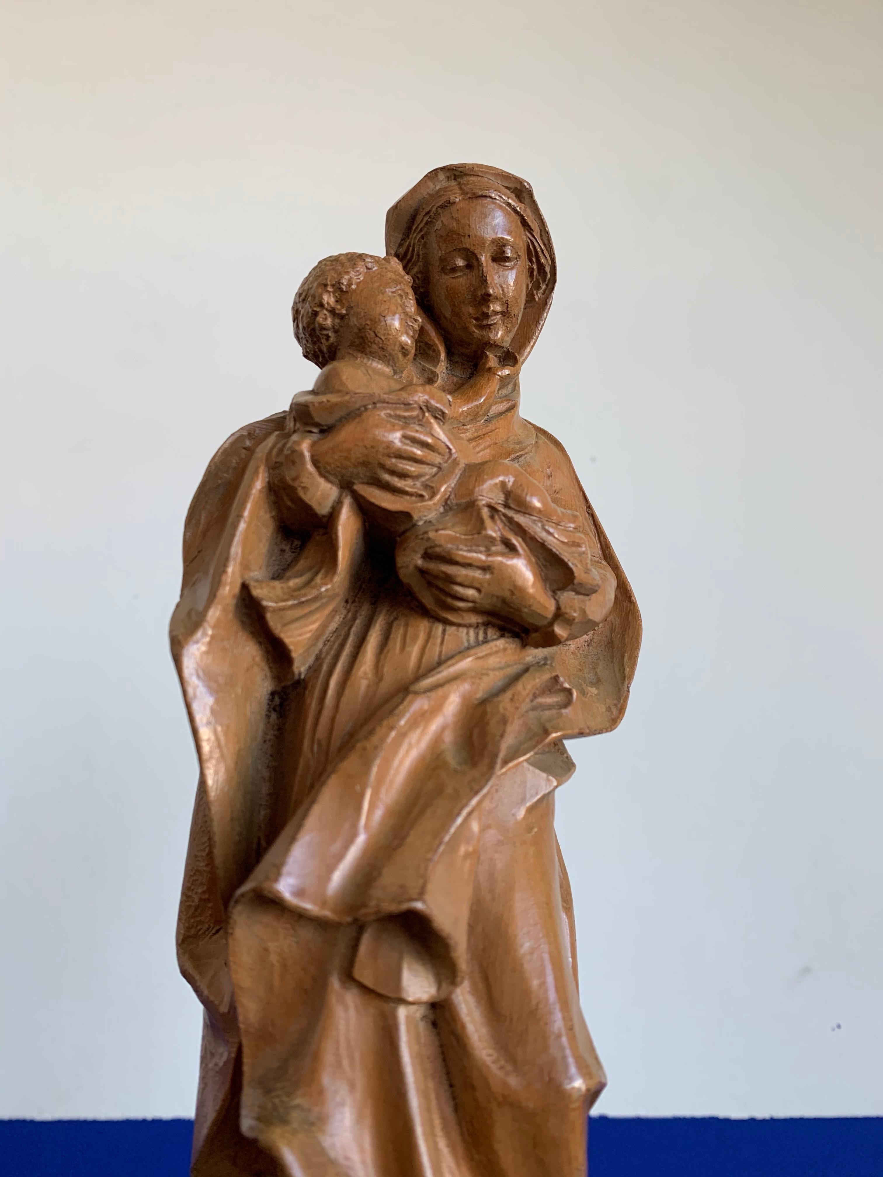 Finest Quality Carved, Baroque Style Statuette of Holy Mary Holding Baby Jesus 4