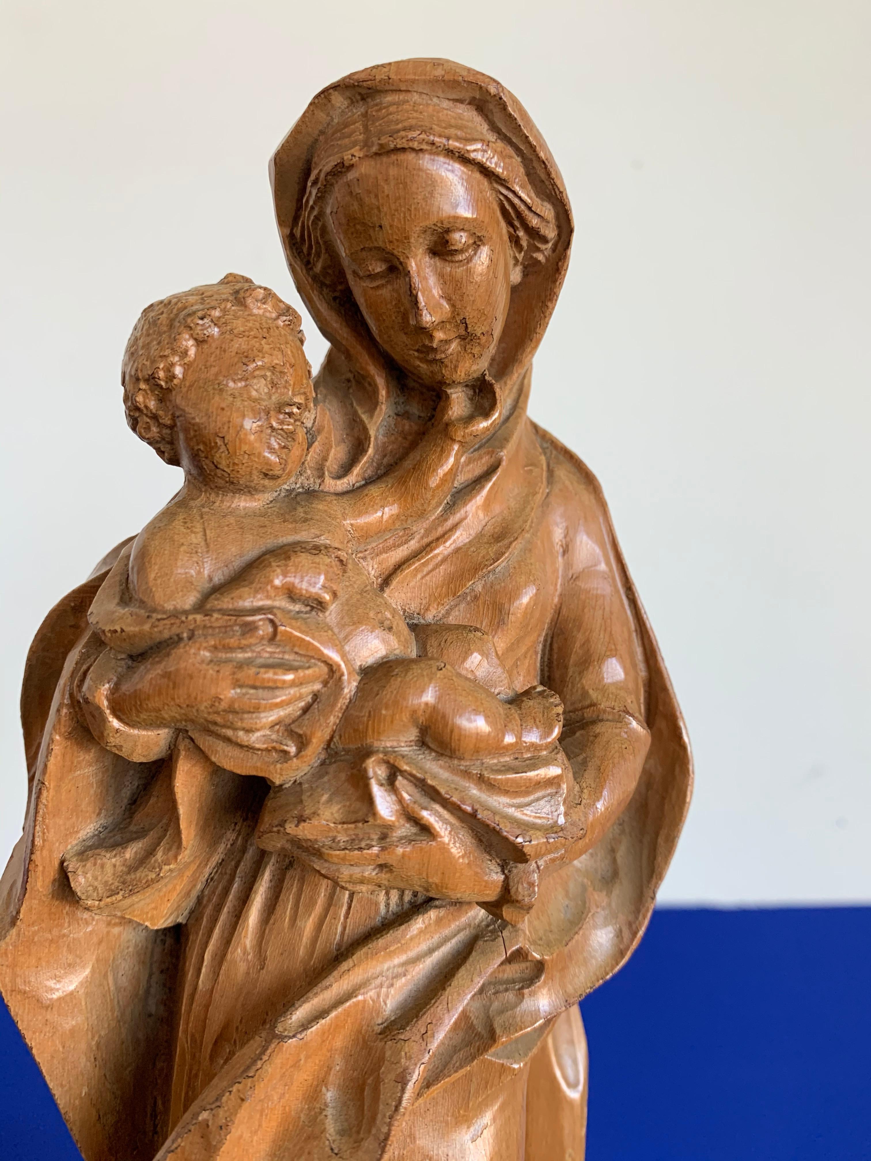 Finest Quality Carved, Baroque Style Statuette of Holy Mary Holding Baby Jesus 5