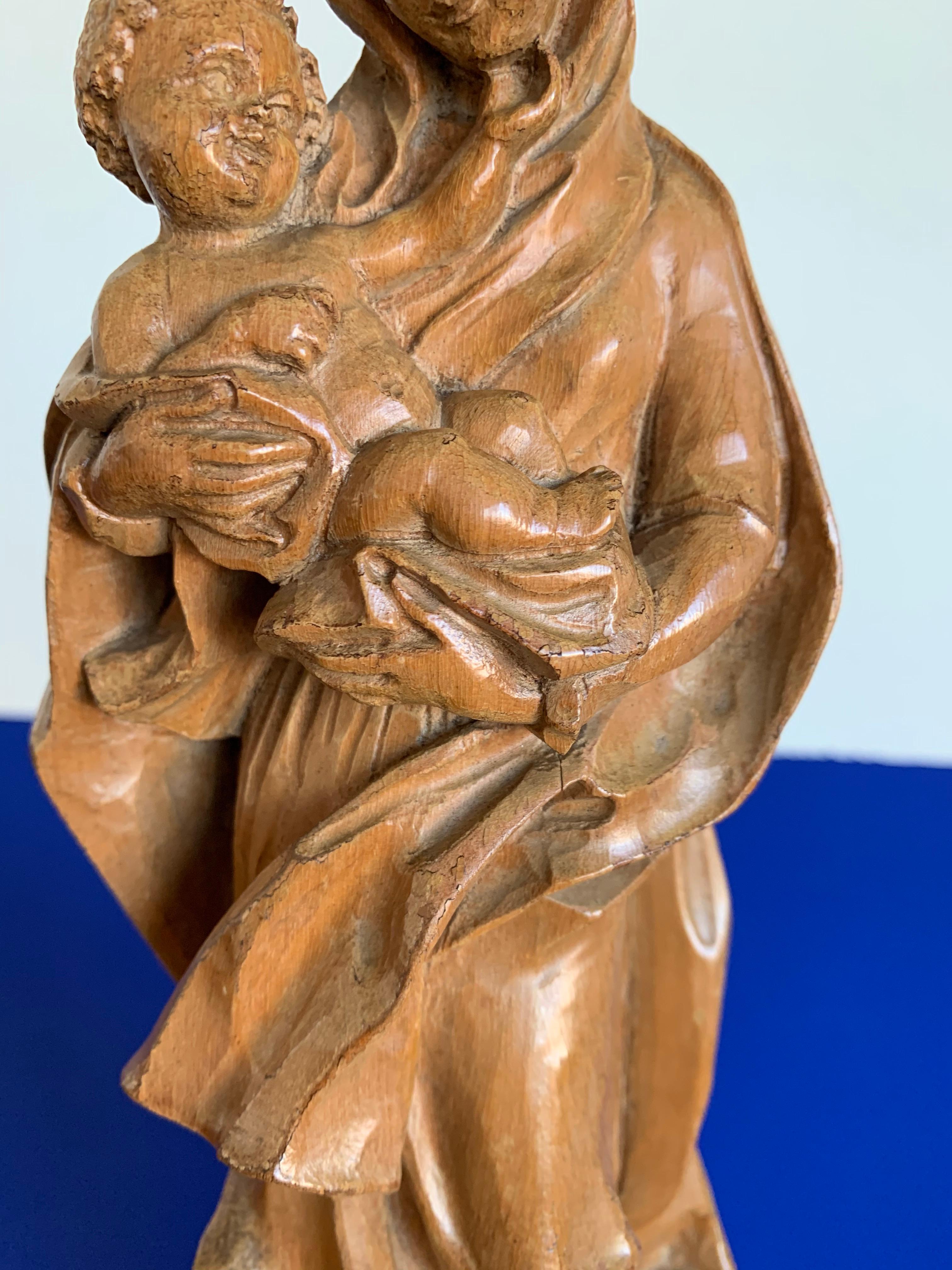 Finest Quality Carved, Baroque Style Statuette of Holy Mary Holding Baby Jesus 6