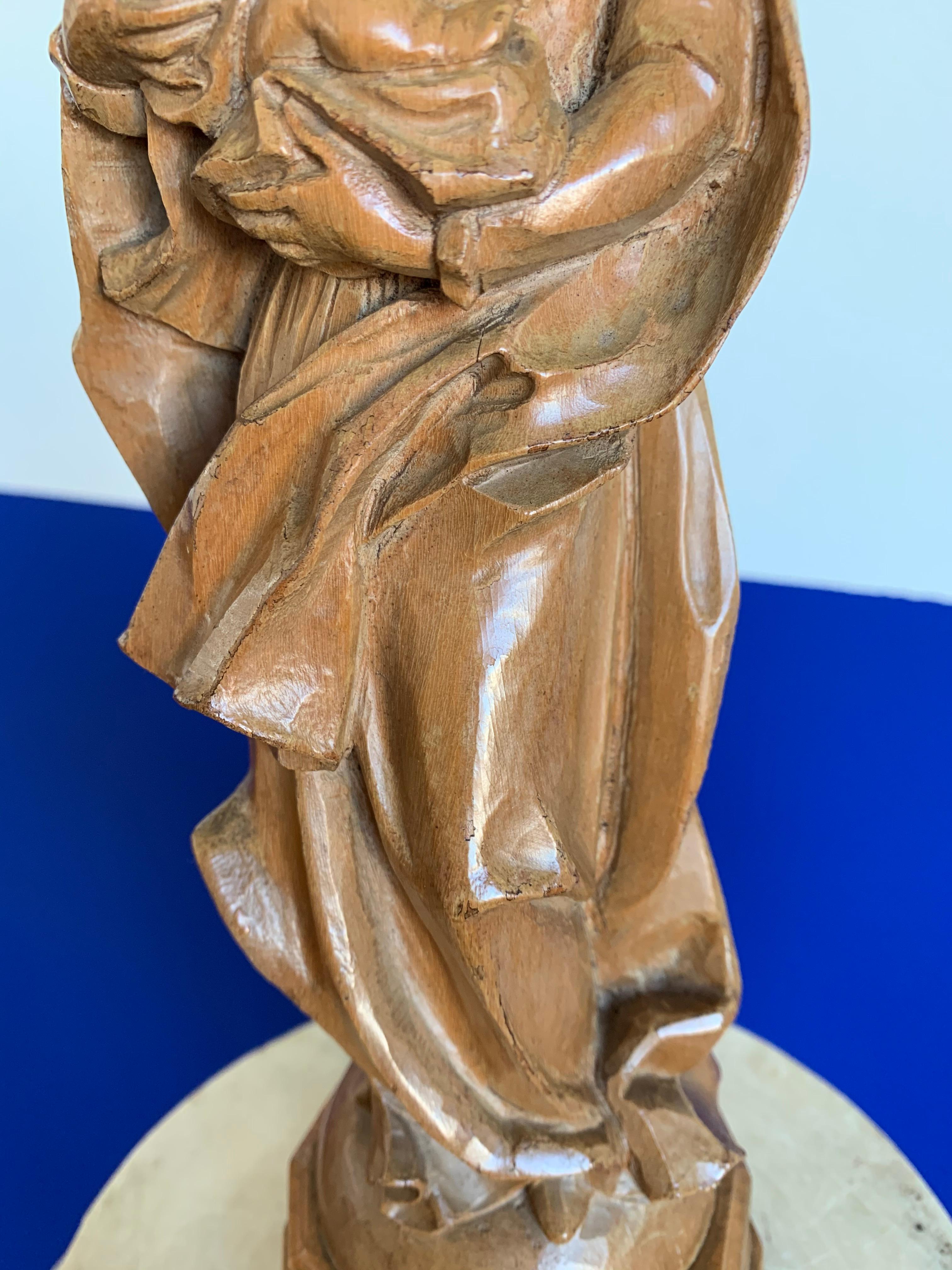 Finest Quality Carved, Baroque Style Statuette of Holy Mary Holding Baby Jesus 7