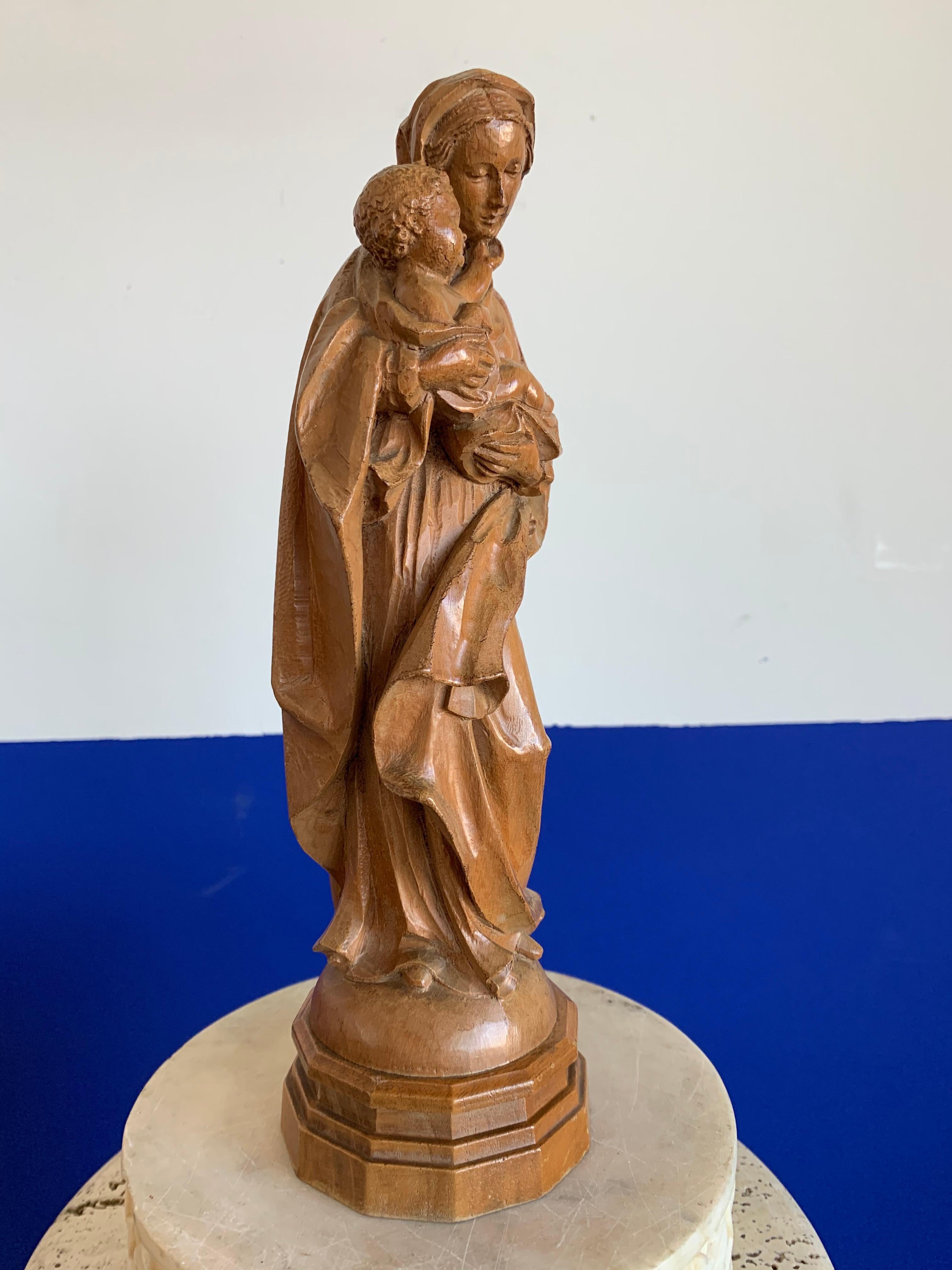Finest Quality Carved, Baroque Style Statuette of Holy Mary Holding Baby Jesus 8