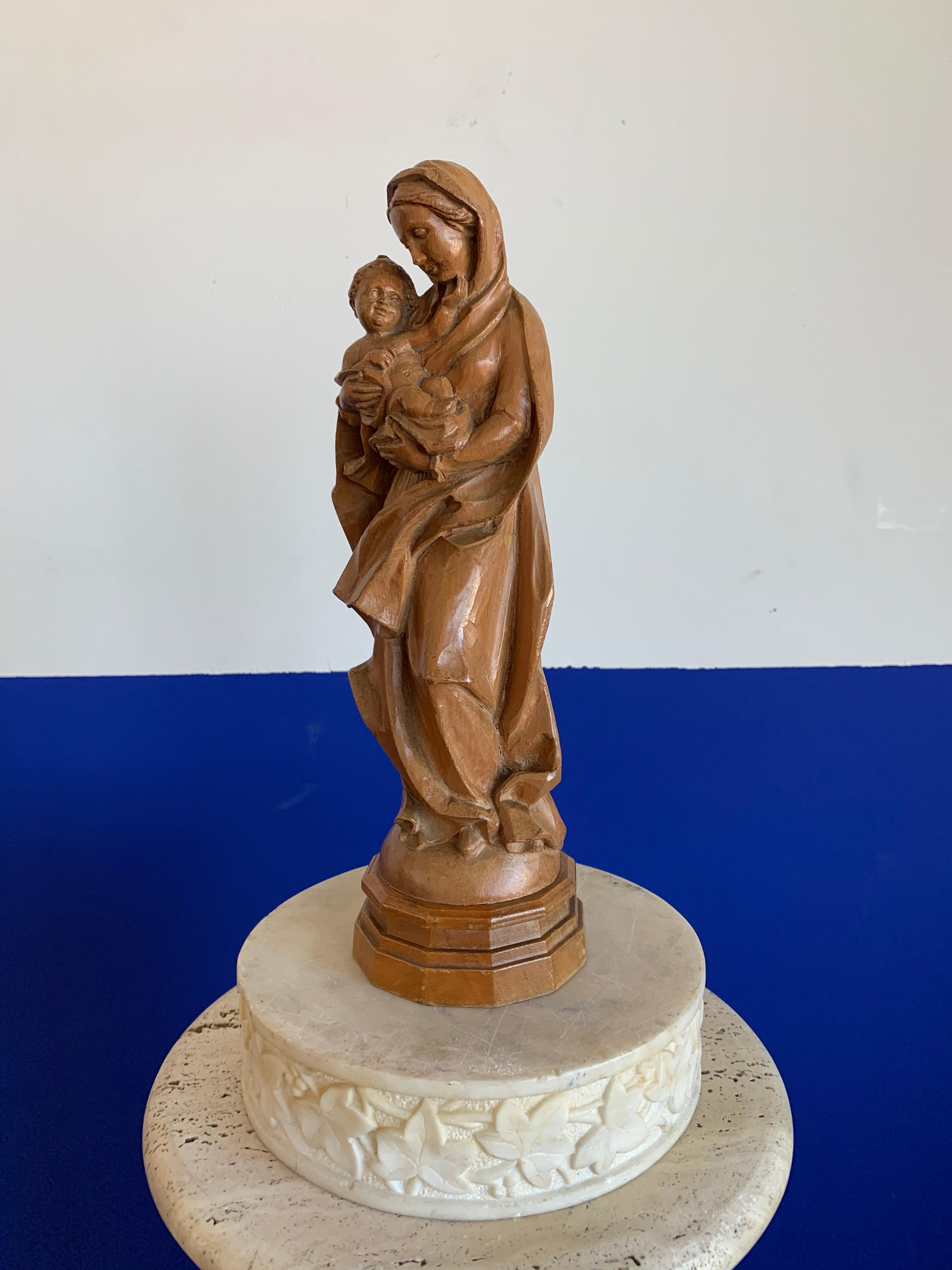 European Finest Quality Carved, Baroque Style Statuette of Holy Mary Holding Baby Jesus