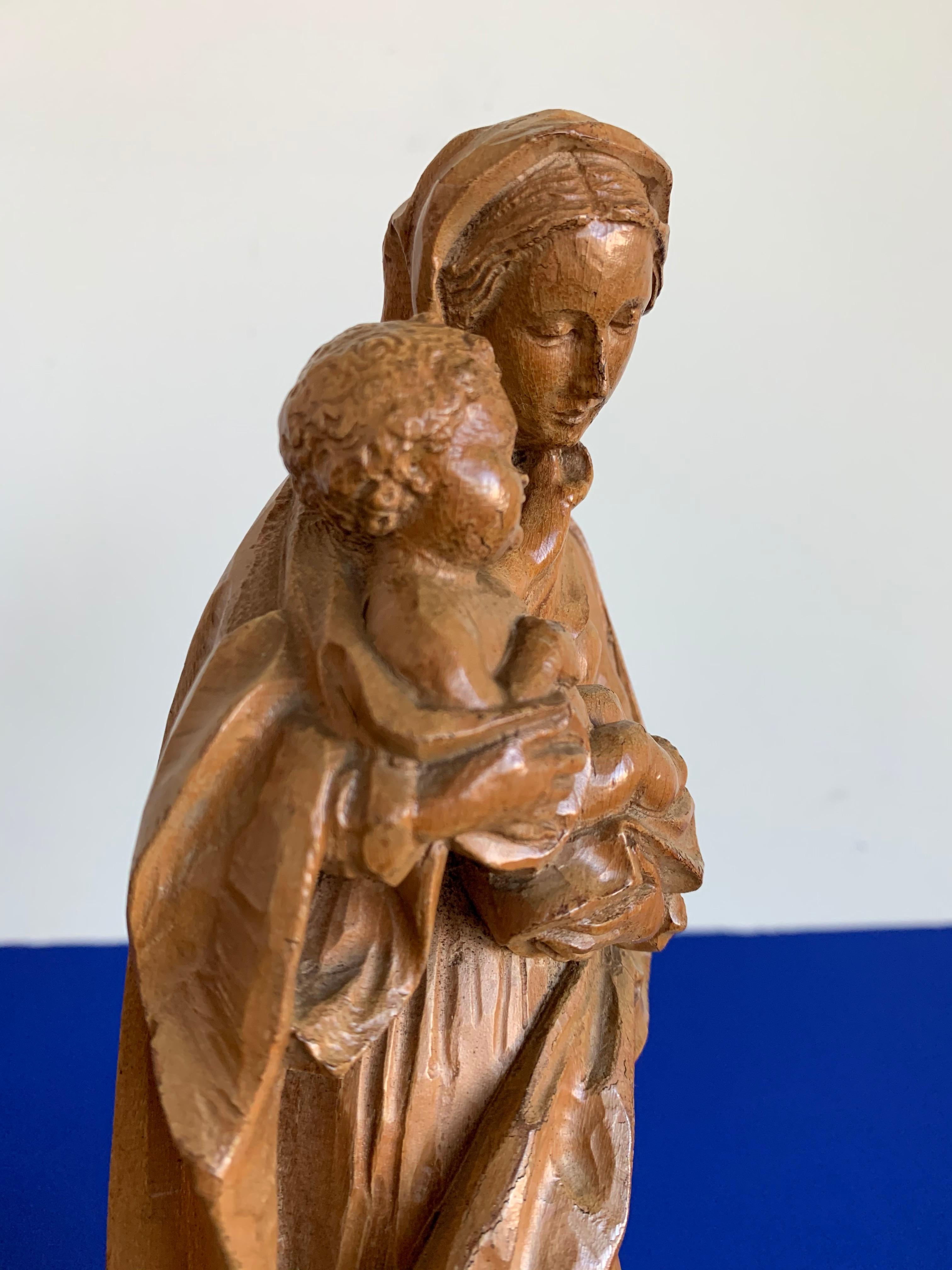 Finest Quality Carved, Baroque Style Statuette of Holy Mary Holding Baby Jesus 1
