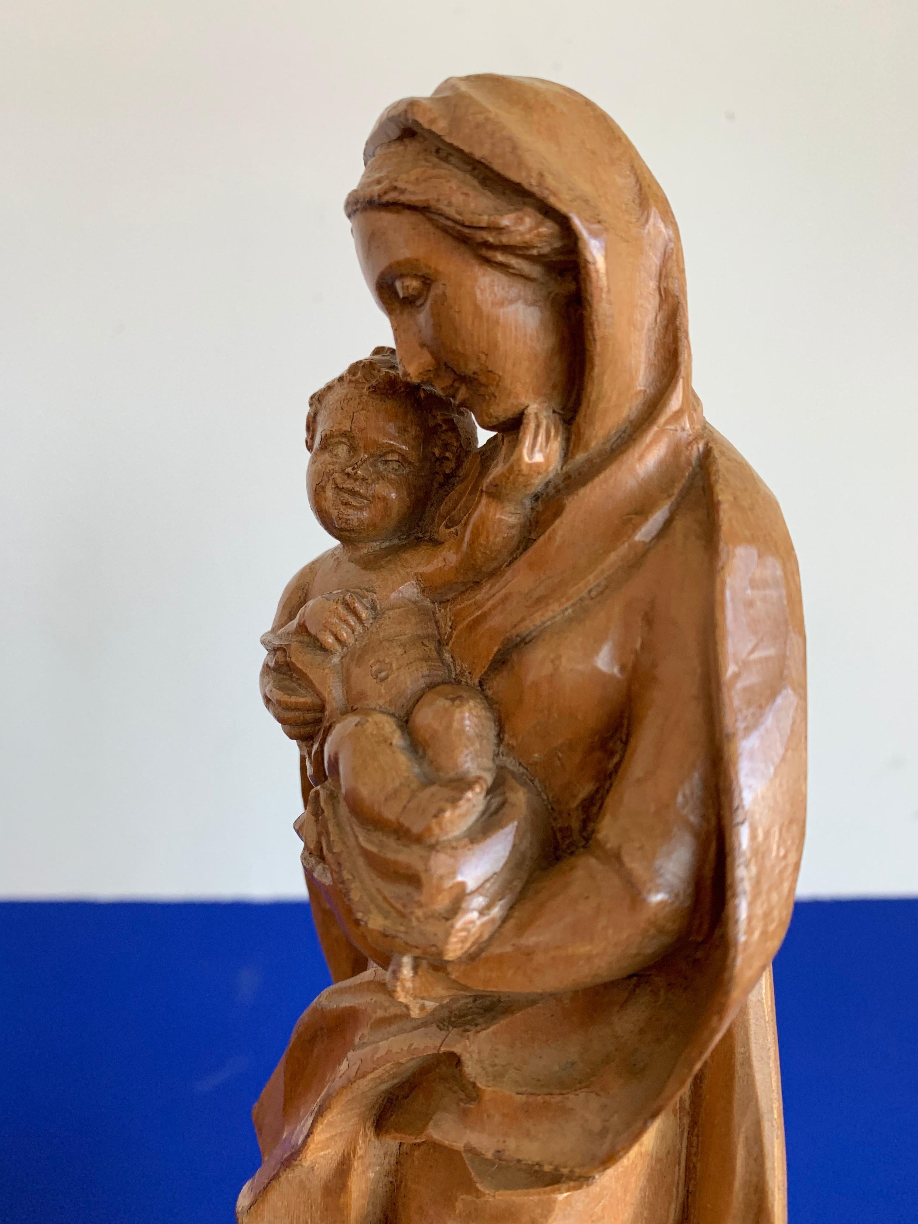 Finest Quality Carved, Baroque Style Statuette of Holy Mary Holding Baby Jesus 2