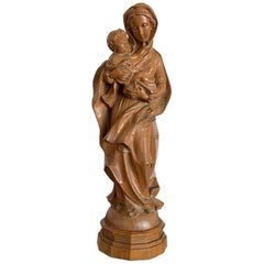 Finest Quality Carved, Baroque Style Statuette of Holy Mary Holding Baby Jesus