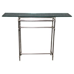 Französischer Directoire-Konsolentisch in höchster Qualität aus Stahl und Glas in schirmförmiger Tiefe