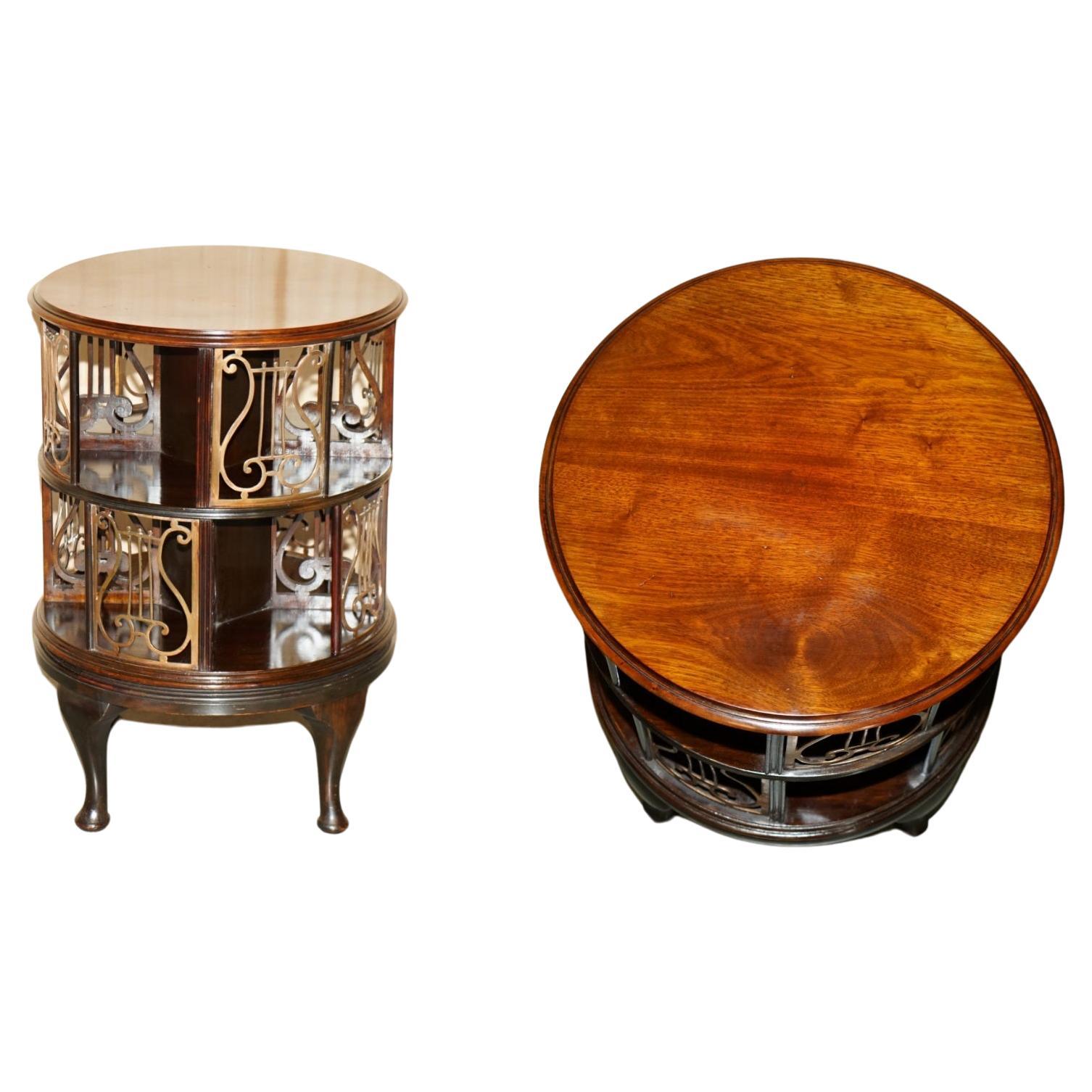 FiNEST QUALITY FULLY RESTORED ANTIQUE VICTORIAN HARDWOOD & BRASS BOOKCASE TABLE