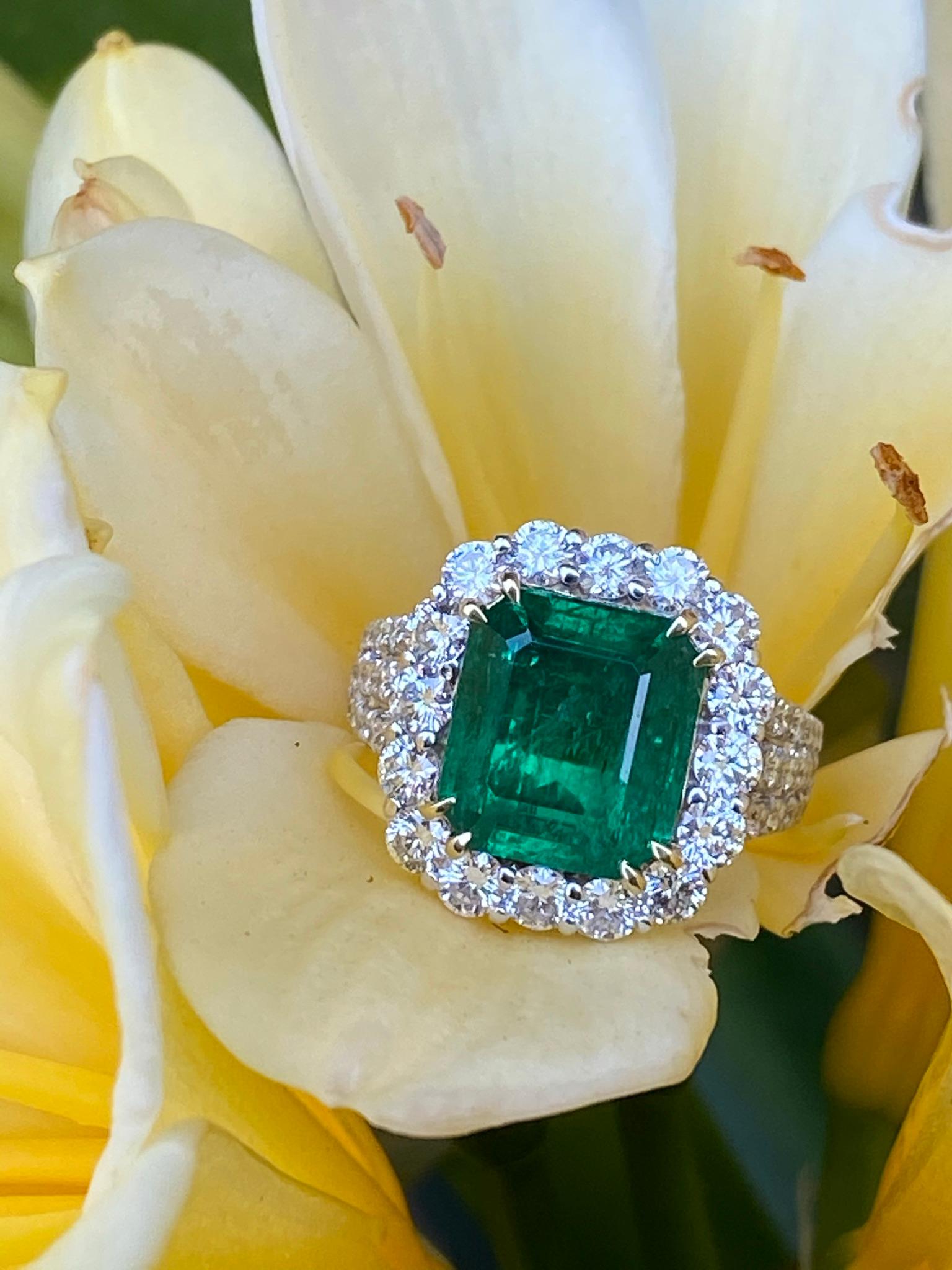 Finest Quality GIA Certified 6.39 Carat Colombian Emerald and Diamond 18K Ring 1