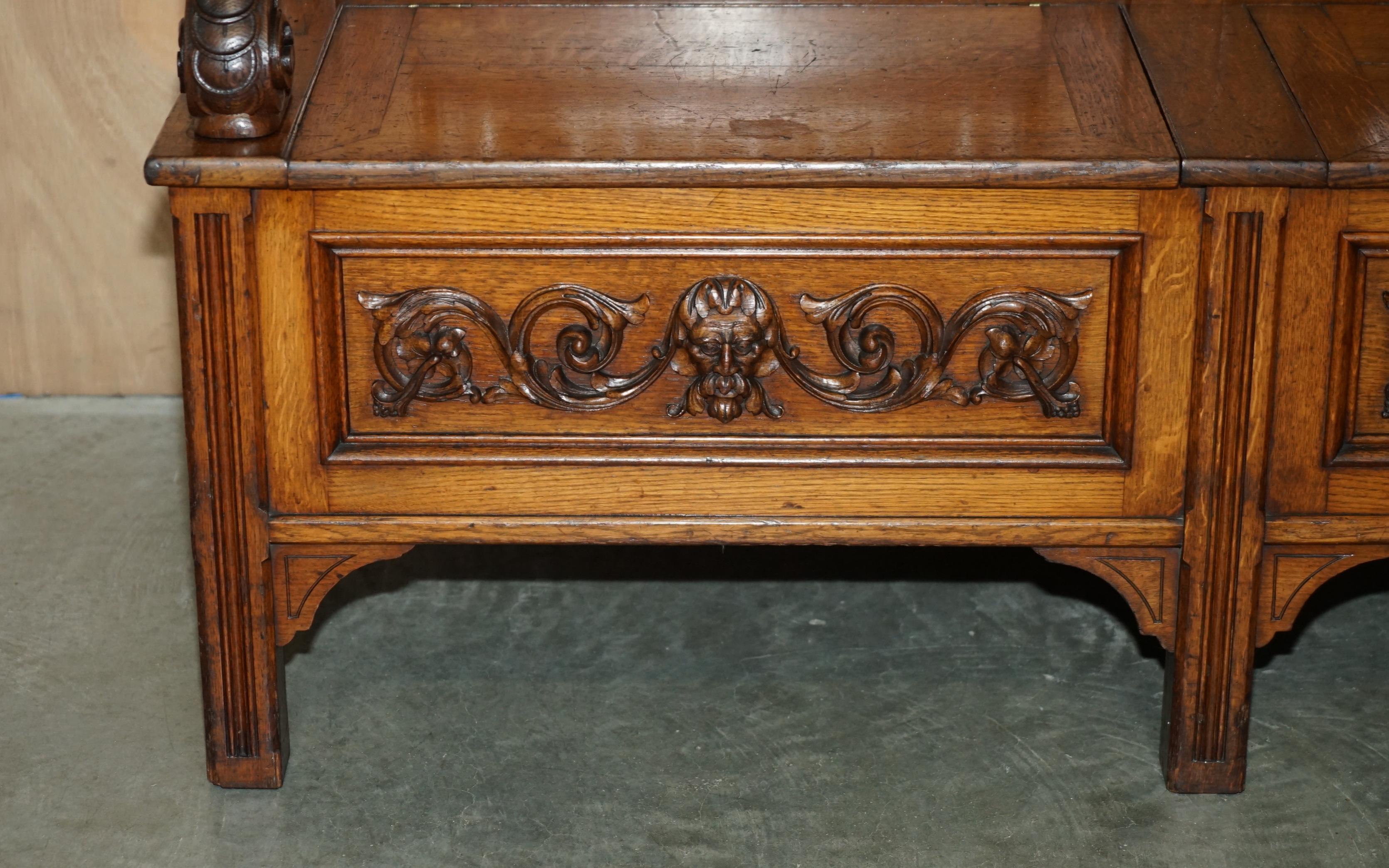 Hand-Crafted FiNEST QUALITY HAMPTON & SON'S ANTIQUE VICTORIAN WALNUT HAND CARVED BACON SETTLE For Sale