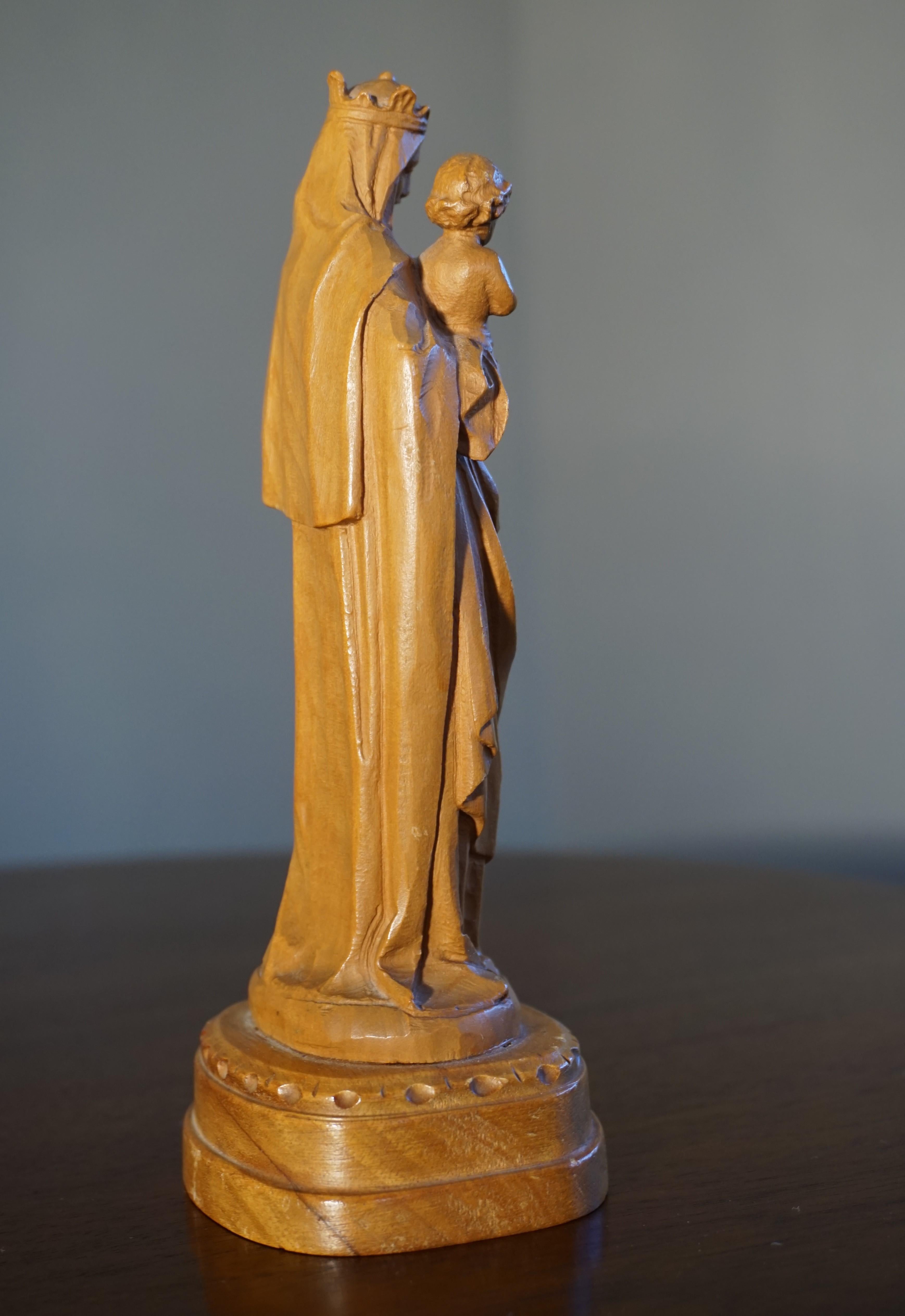 Wood Finest Quality, Hand Carved Miniature Statue of Mother Mary Holding Child Jesus