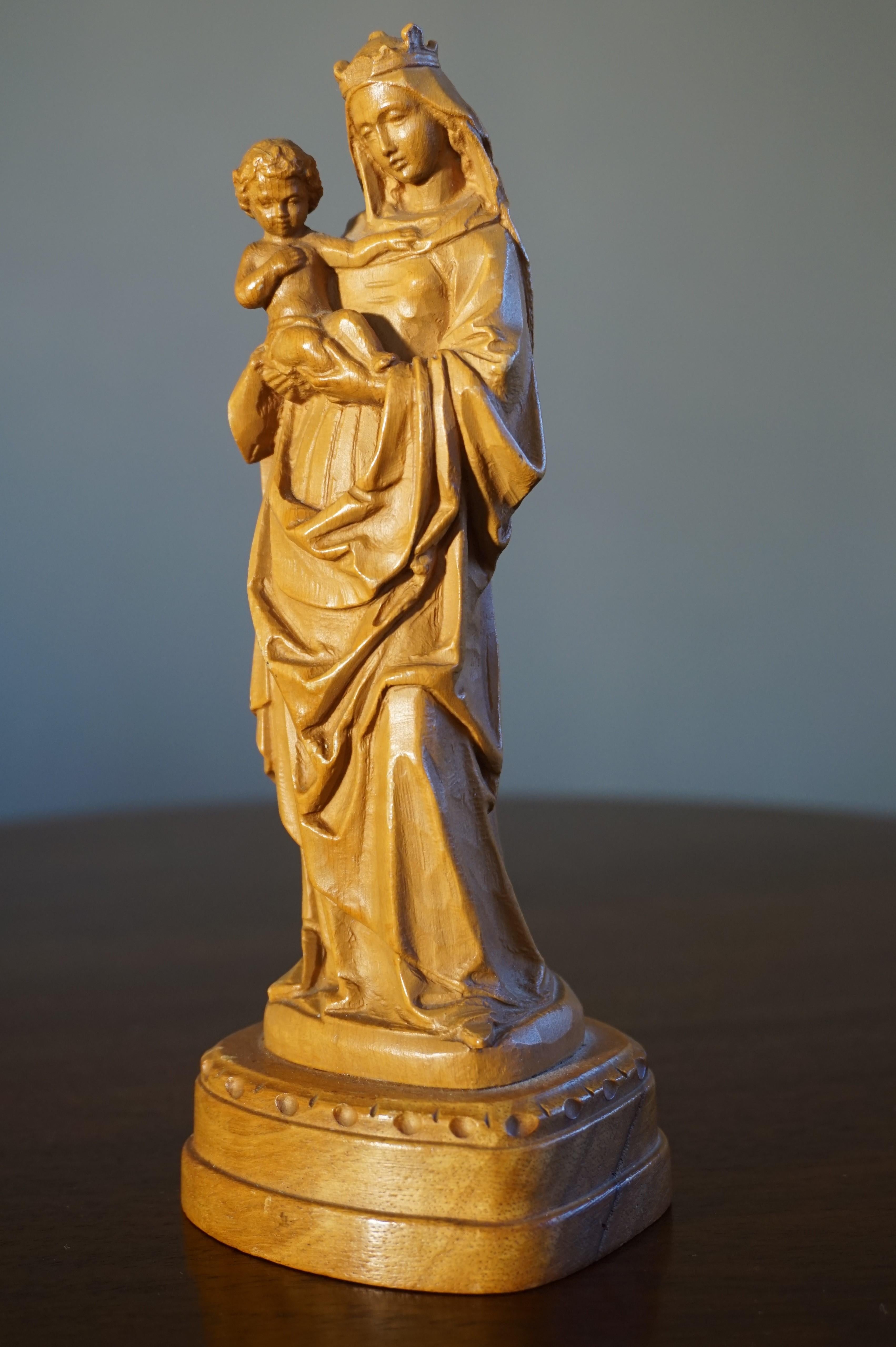 Finest Quality, Hand Carved Miniature Statue of Mother Mary Holding Child Jesus 1