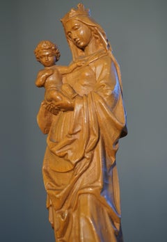 Finest Quality, Hand Carved Miniature Statue of Mother Mary Holding Child Jesus