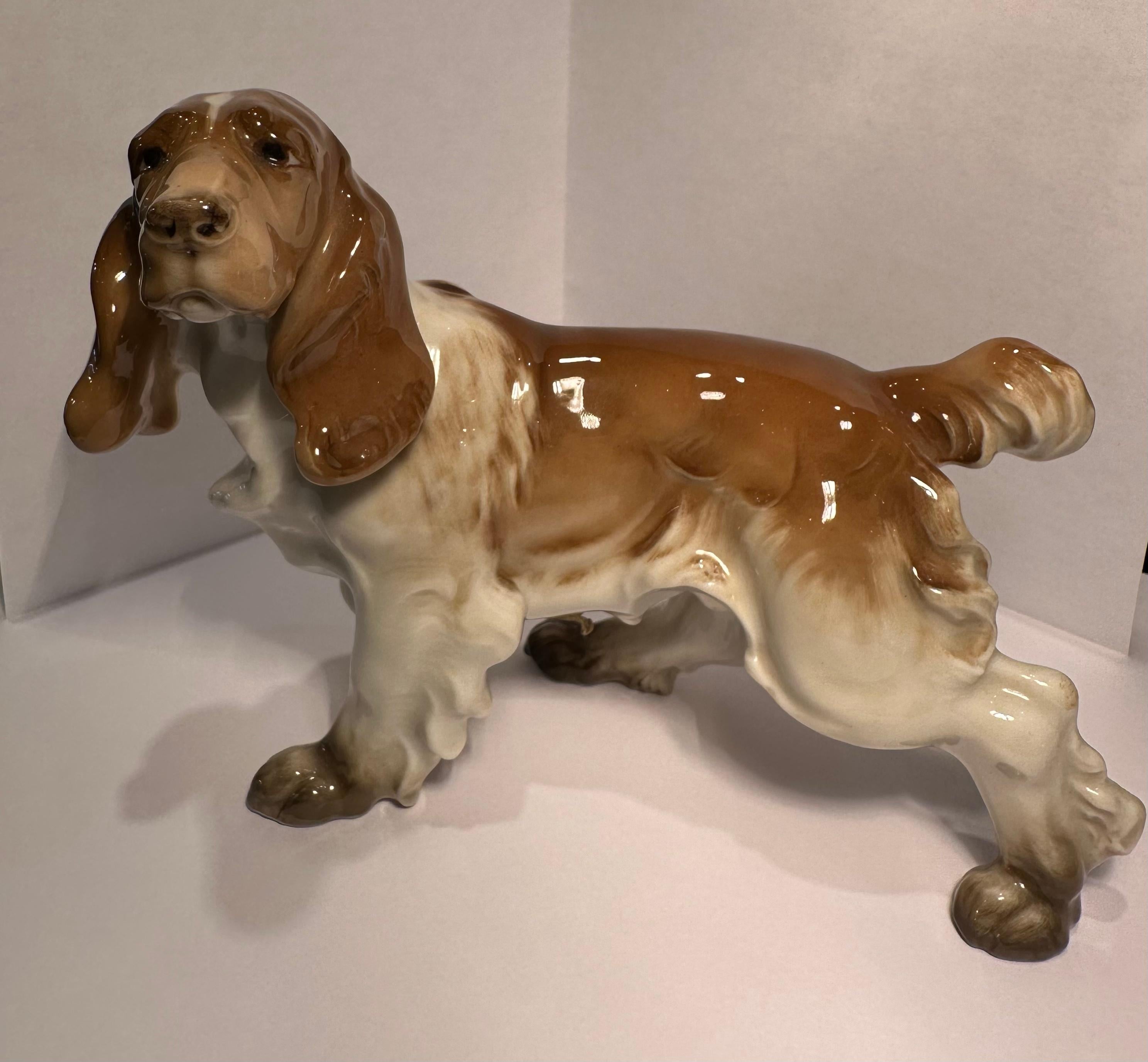Hand-Painted Finest Quality Hutschenreuther Germany Porcelain Cocker Spaniel Dog Figurine.