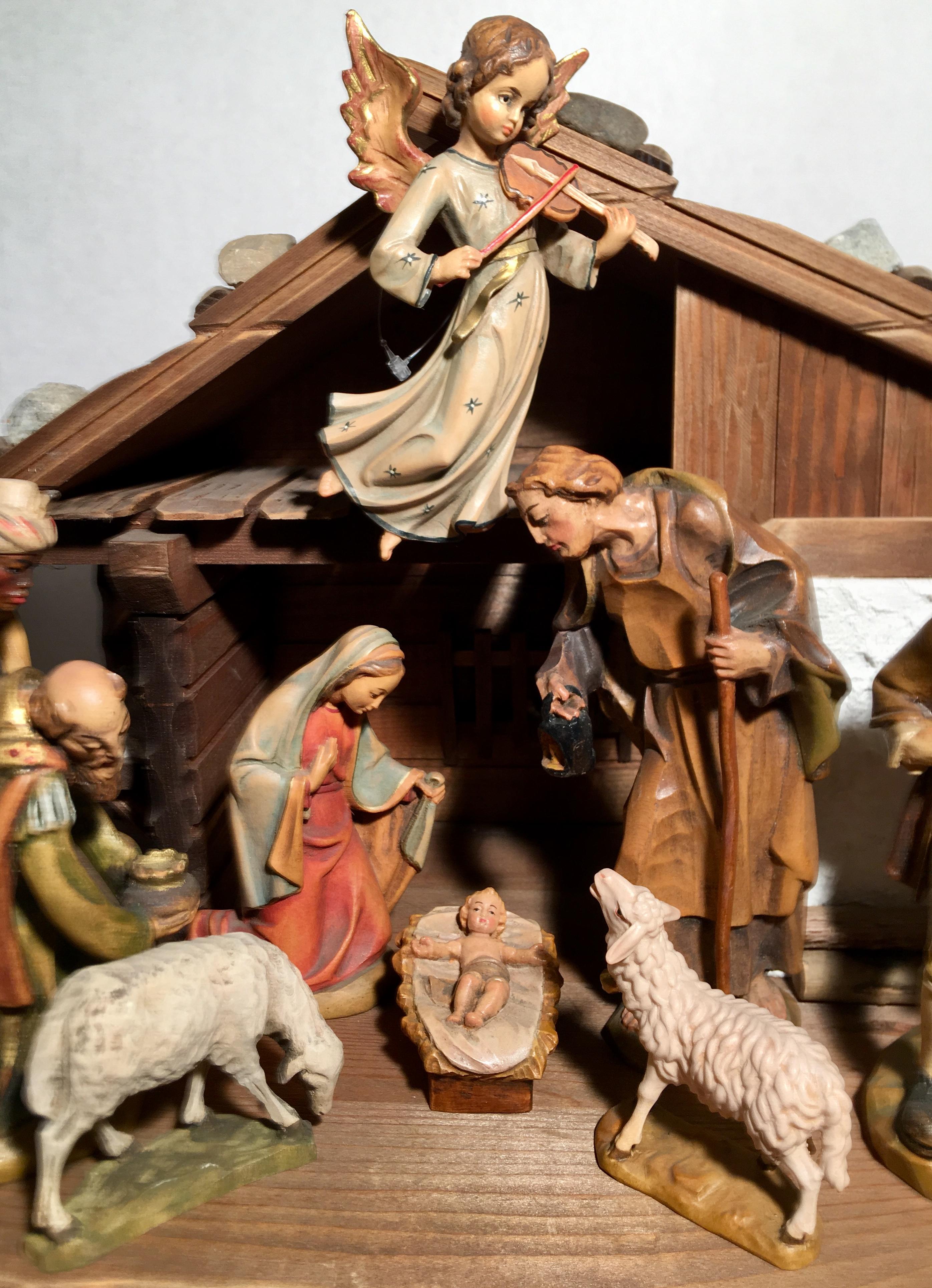 Italienisches, handgeschnitztes Nativity-Set aus Holz 16-teilig, Oswald Demetz Deur 13