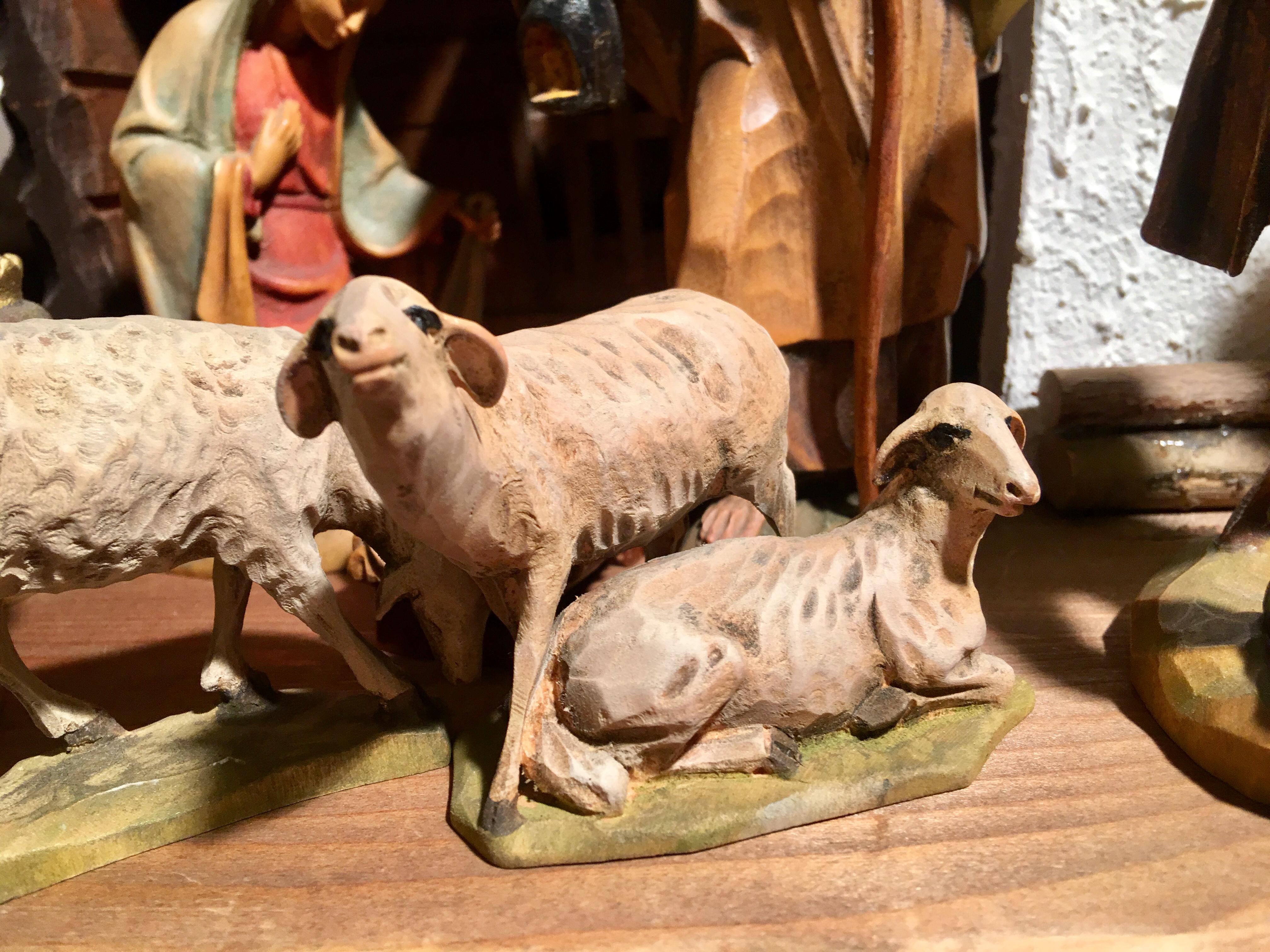 Italienisches, handgeschnitztes Nativity-Set aus Holz 16-teilig, Oswald Demetz Deur 1