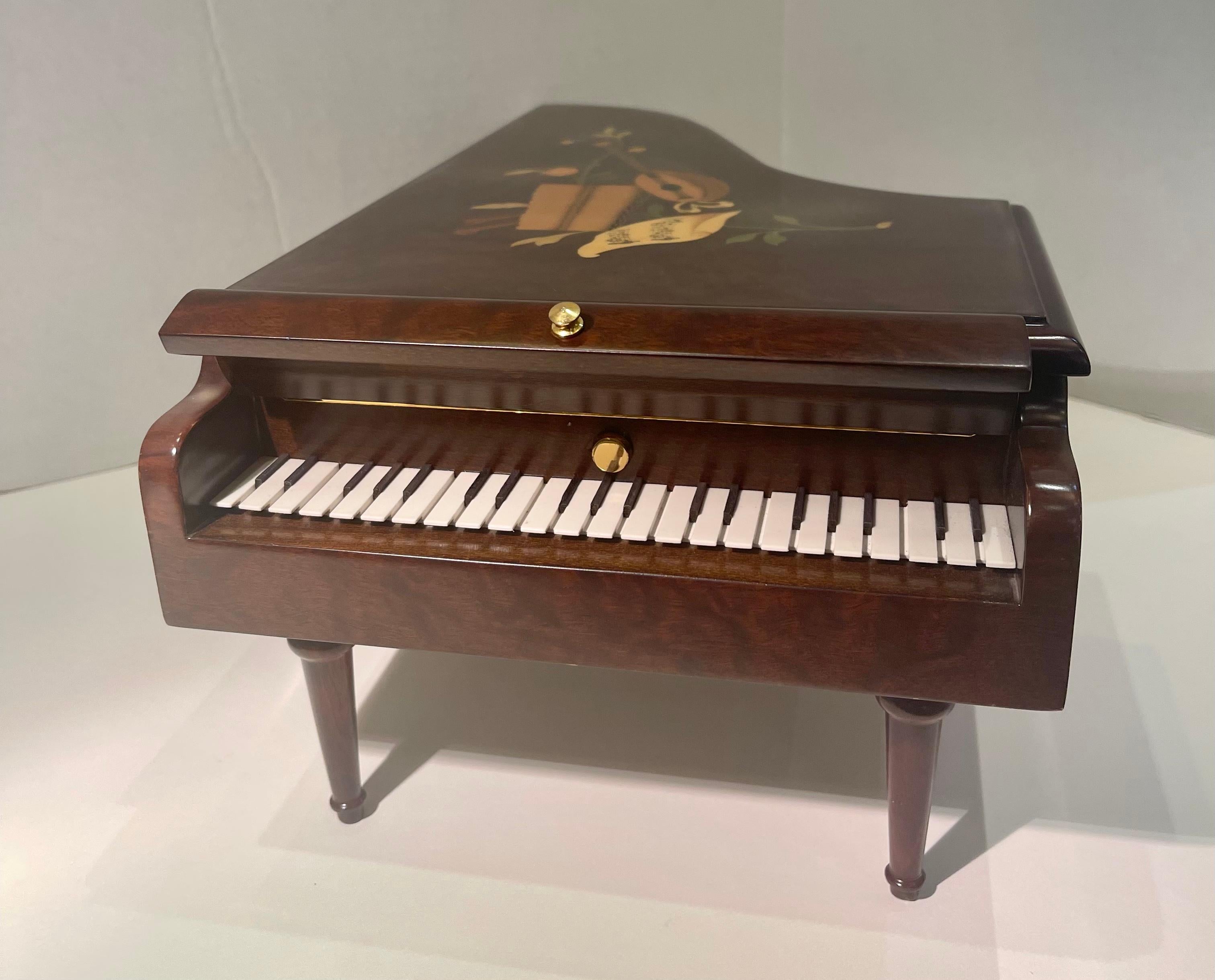 Finest Quality Reuge Swiss 3.72 Note Grand Piano Inlaid Music Box Plays 3 Songs In Good Condition For Sale In Tustin, CA